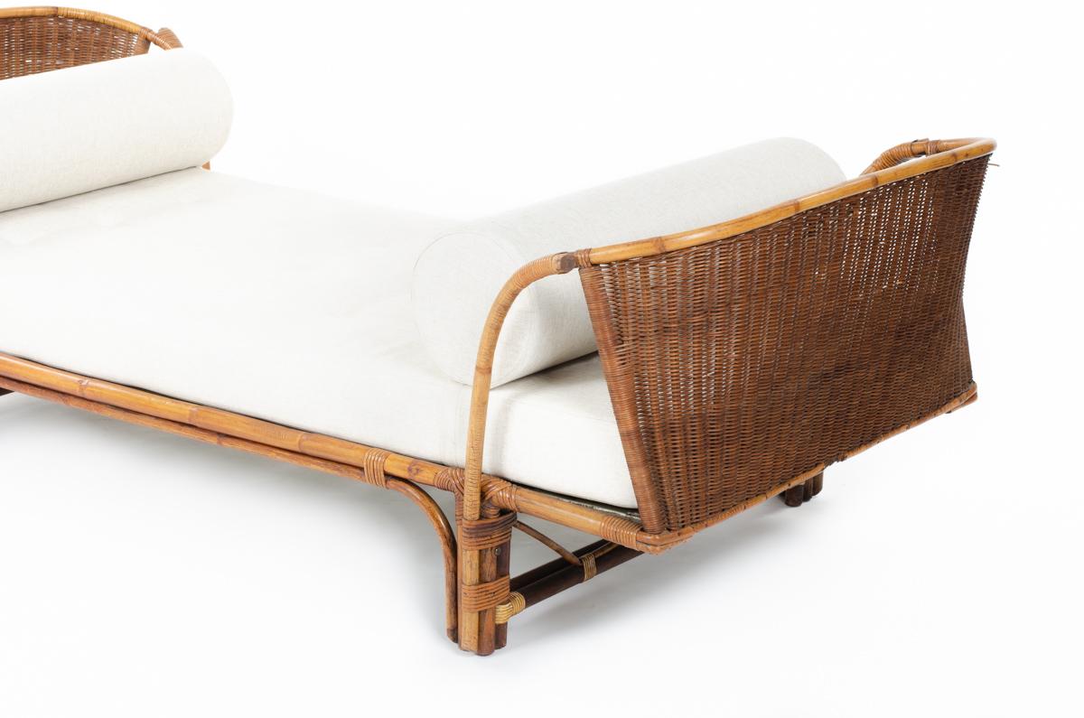 Rattan Daybed with Linen Fabric, 1950 3