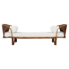 Rattan Daybed with Linen Fabric, 1950