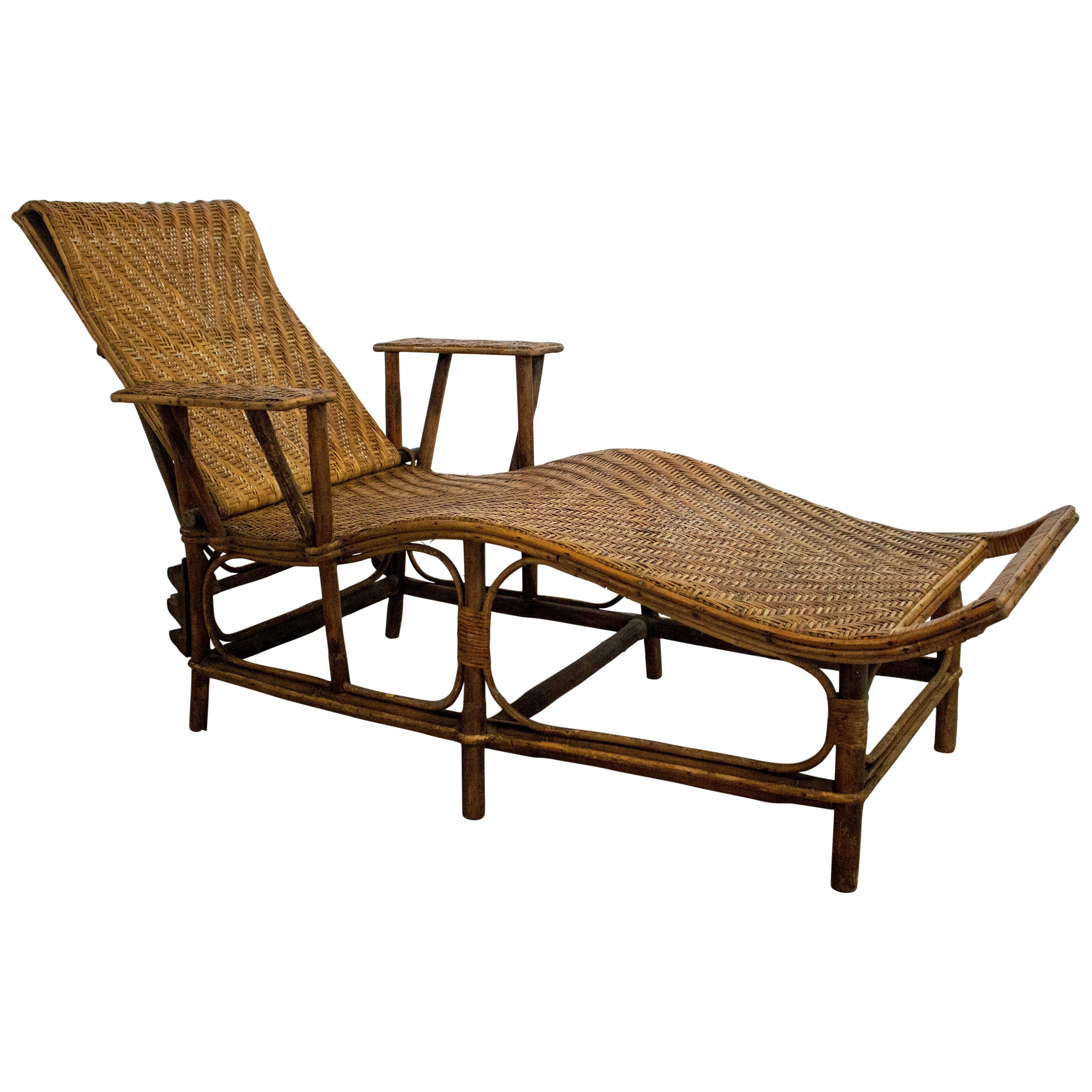 Rattan Deck Chair Patio Lounger, French, circa 1960 For Sale at 1stDibs