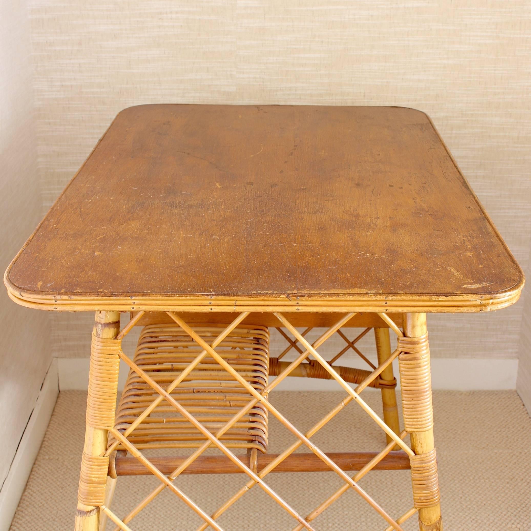 Mid-20th Century Rattan Desk or Vanity Table by Louis Sognot, circa 1950s