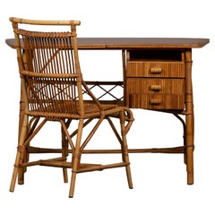 Table et chaise de bureau en rotin par Louis Sognot, vers 1950