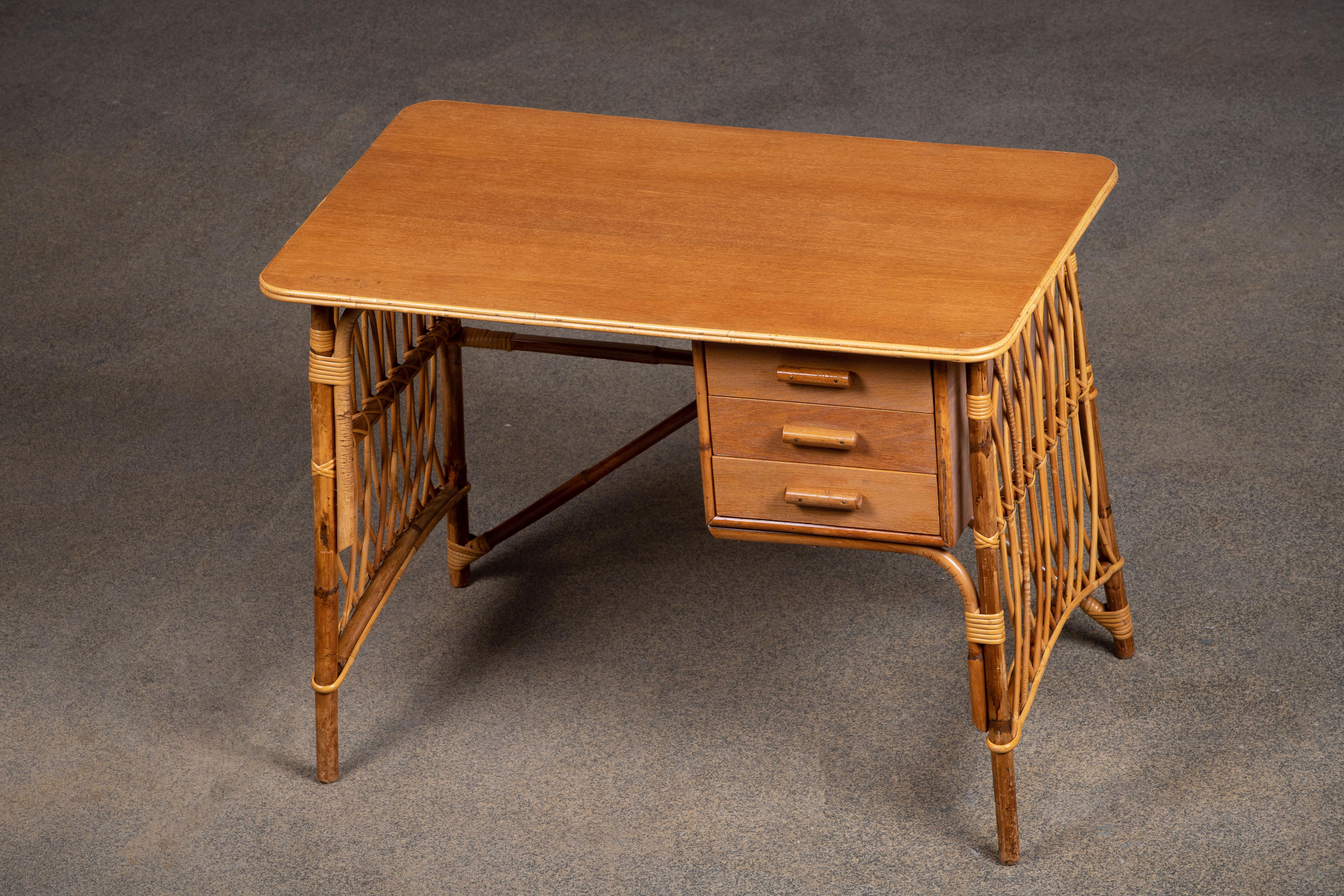 Rattan Desk Table by Louis Sognot, circa 1950s 5