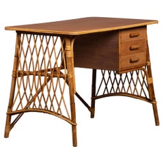 Rattan Desk Table by Louis Sognot, circa 1950s