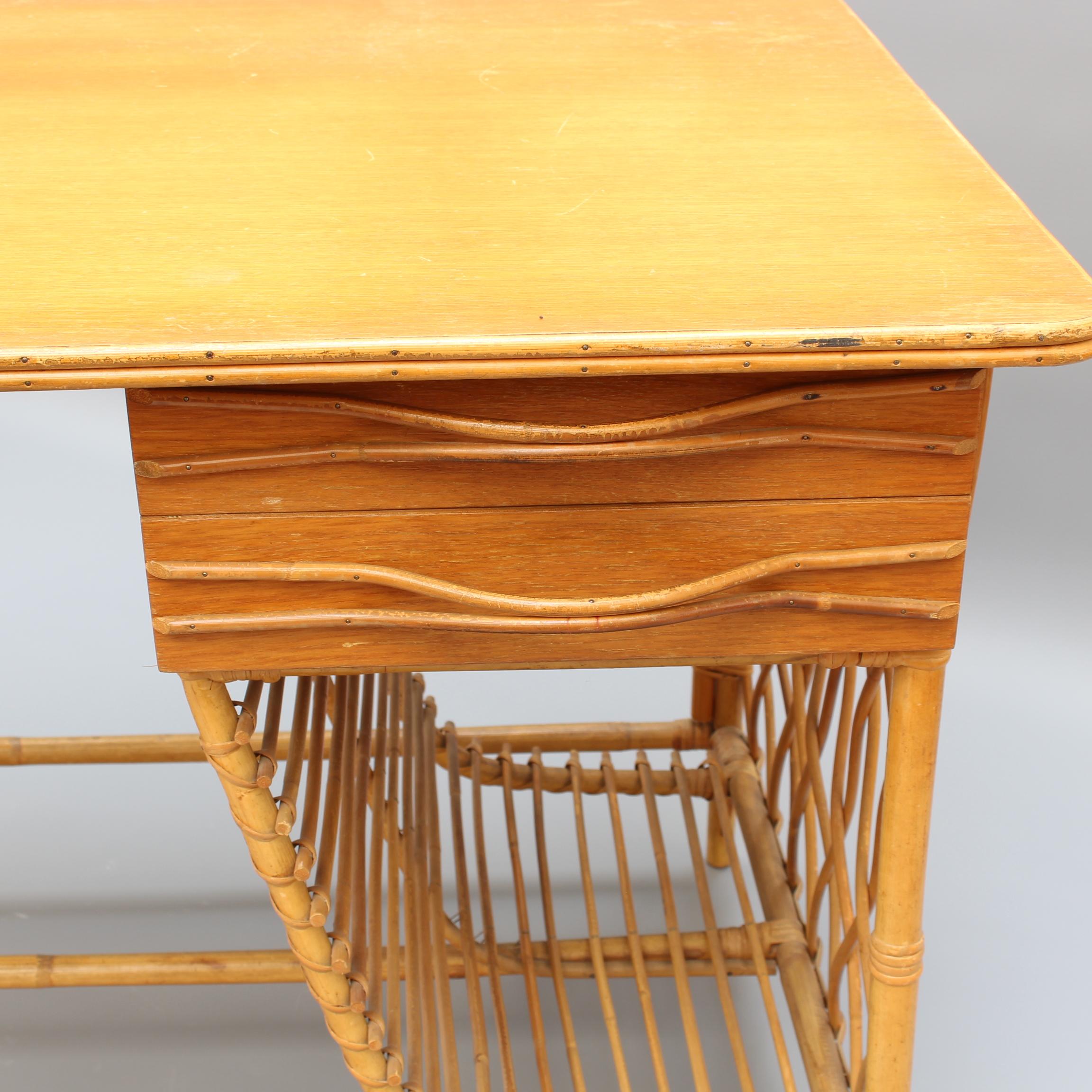 Rattan Desk / Vanity Table and Chair by Louis Sognot, circa 1950s 2