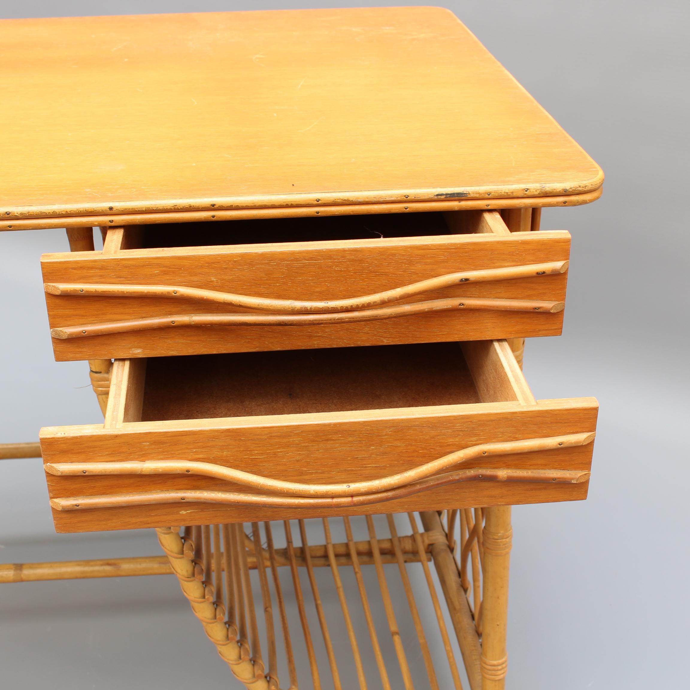 Rattan Desk / Vanity Table and Chair by Louis Sognot, circa 1950s 3