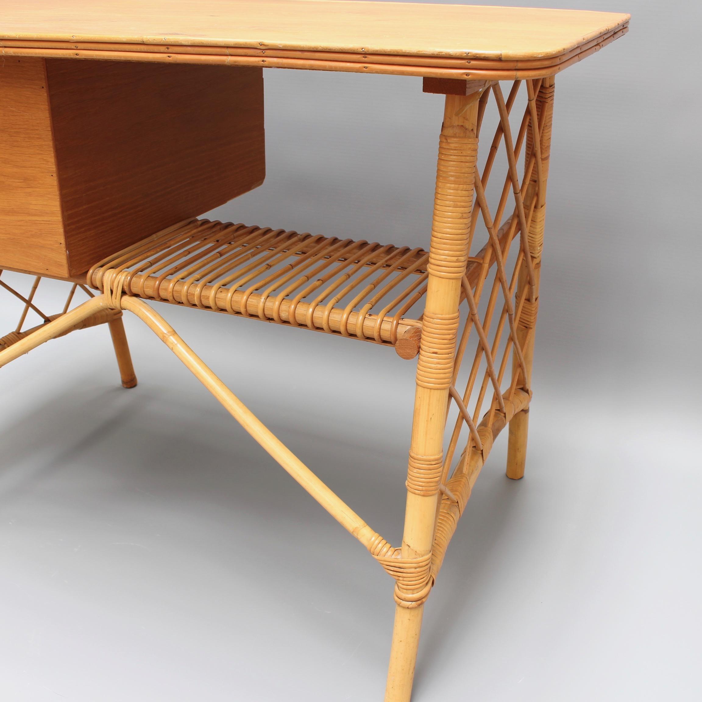 Rattan Desk / Vanity Table and Chair by Louis Sognot 'circa 1950s' 4