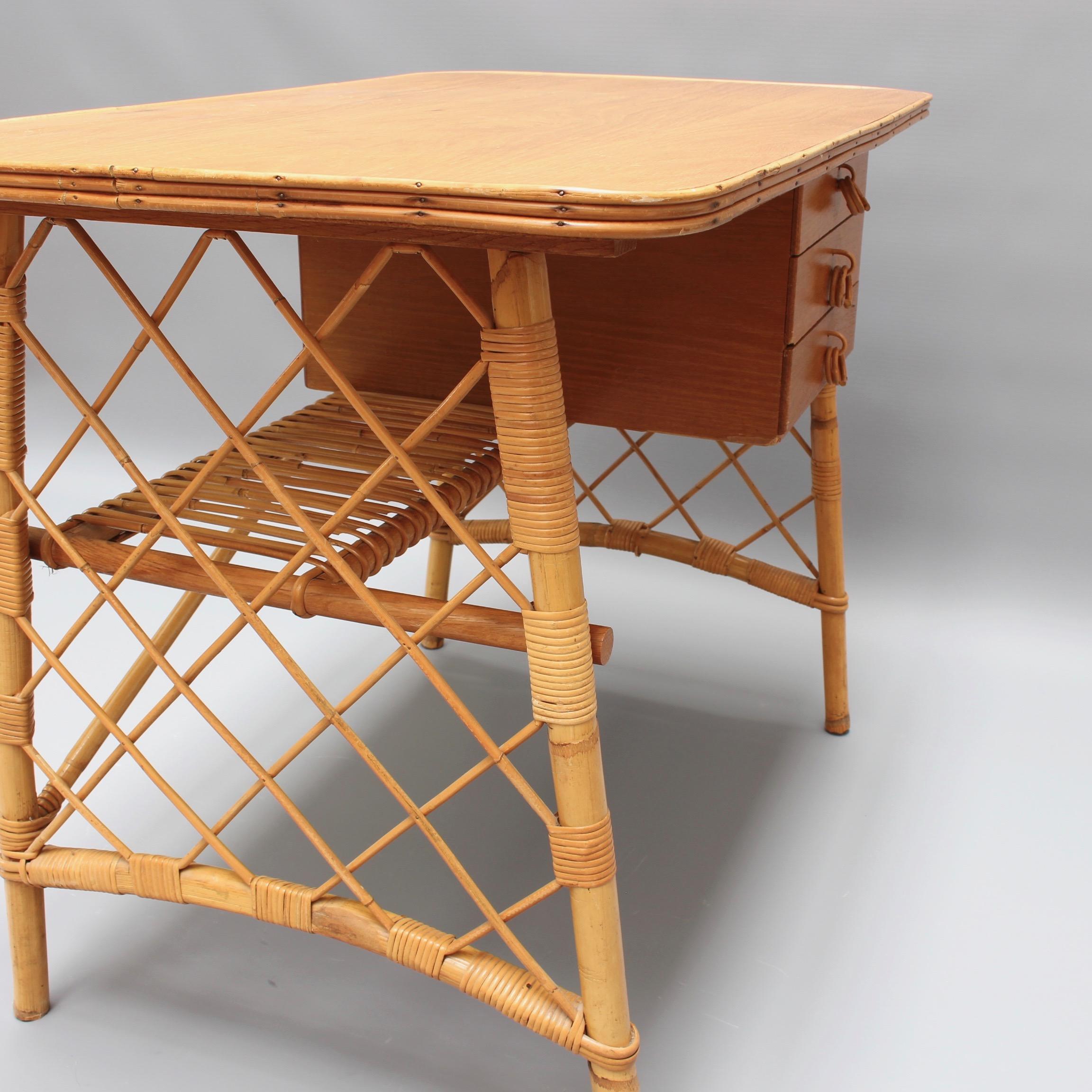 Rattan Desk / Vanity Table and Chair by Louis Sognot 'circa 1950s' 5