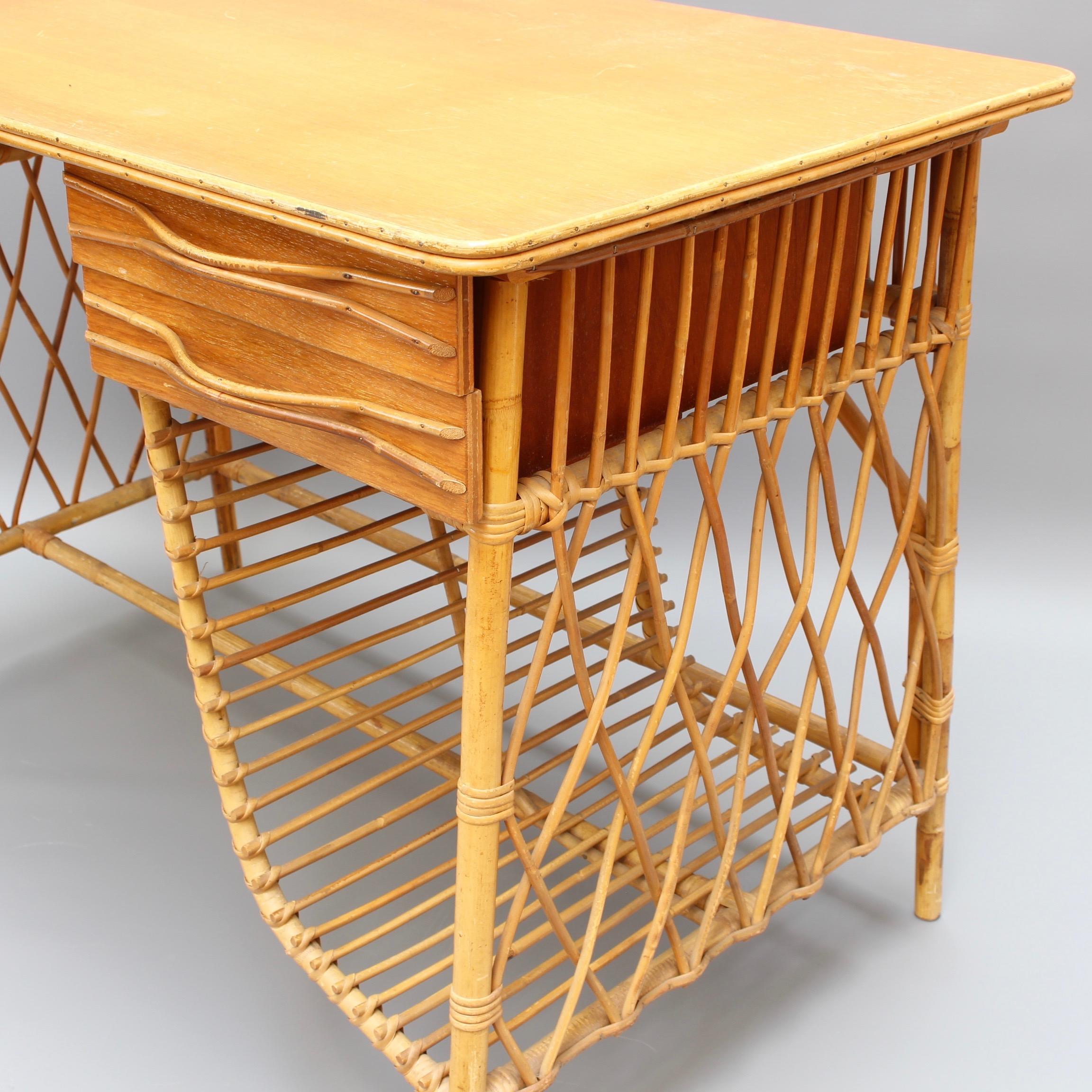 Rattan Desk / Vanity Table and Chair by Louis Sognot, circa 1950s 7