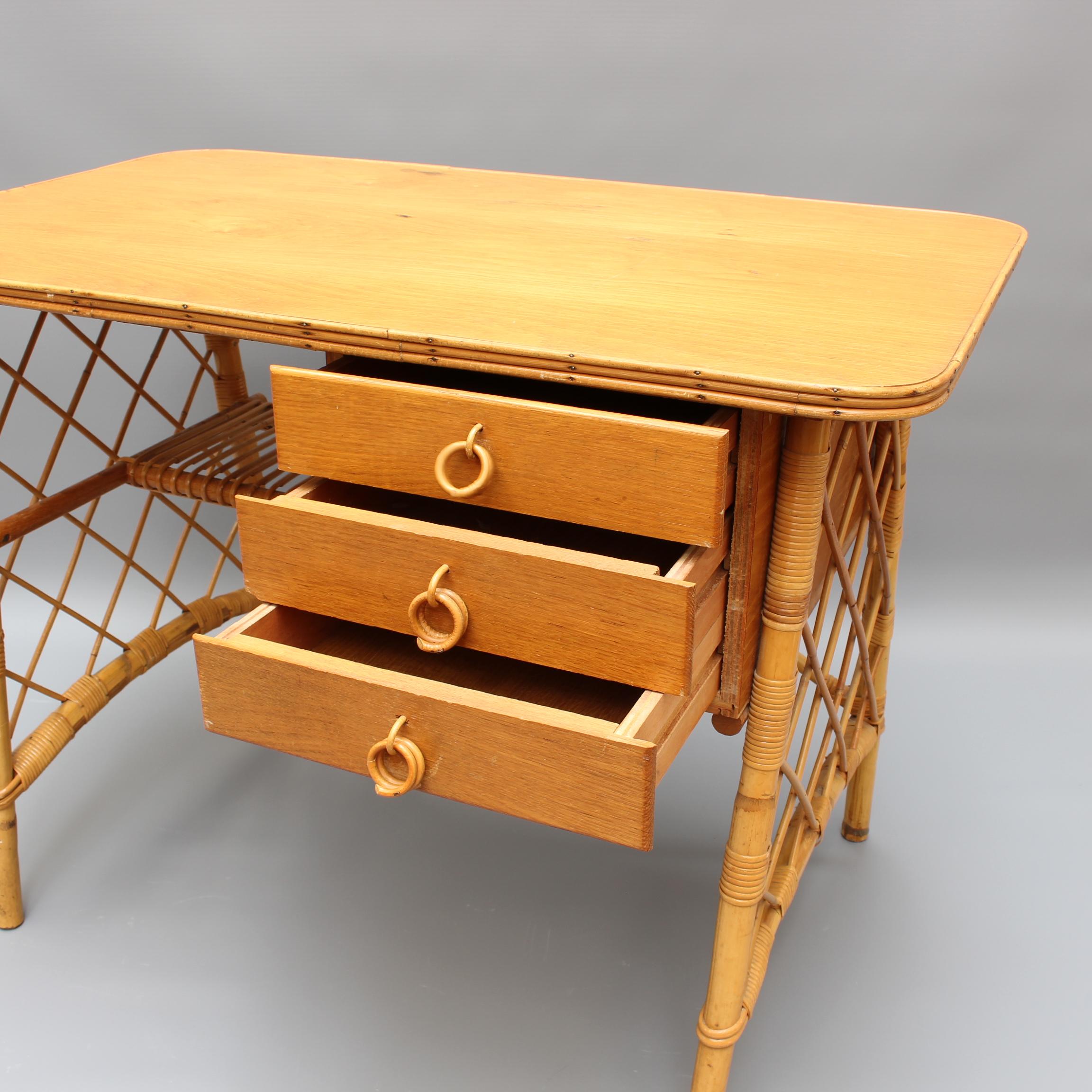 Mid-Century Modern Rattan Desk / Vanity Table and Chair by Louis Sognot 'circa 1950s'