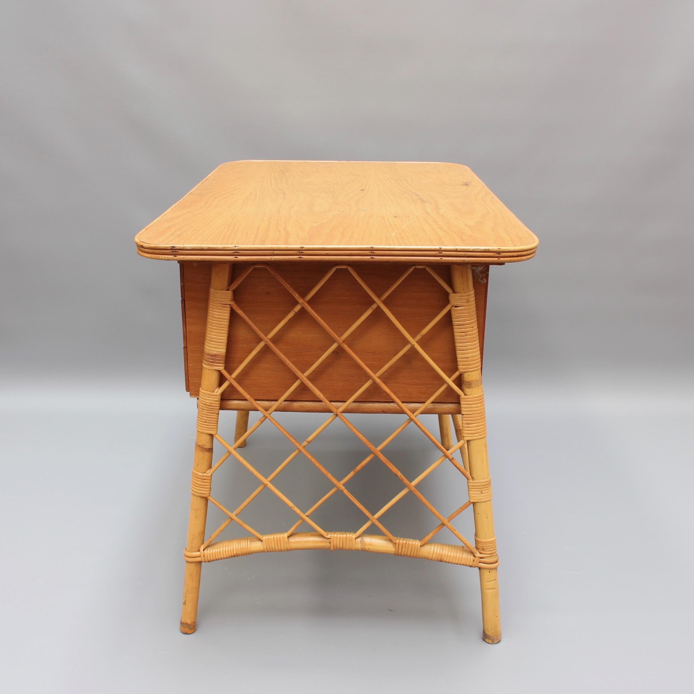 French Rattan Desk / Vanity Table and Chair by Louis Sognot 'circa 1950s'