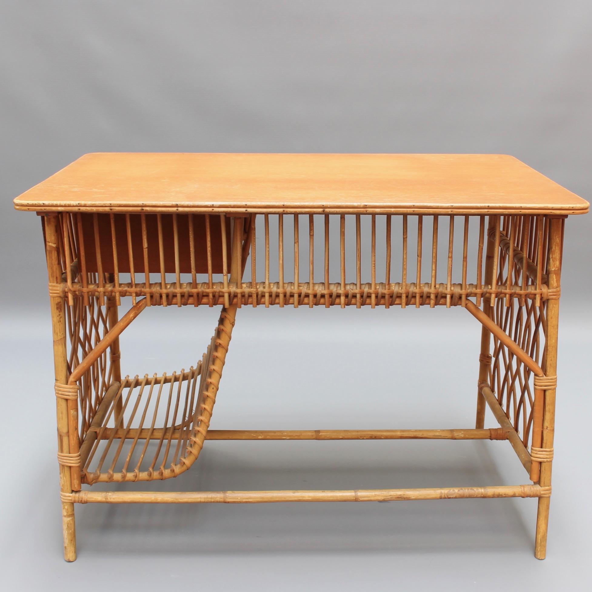 French Rattan Desk / Vanity Table and Chair by Louis Sognot, circa 1950s