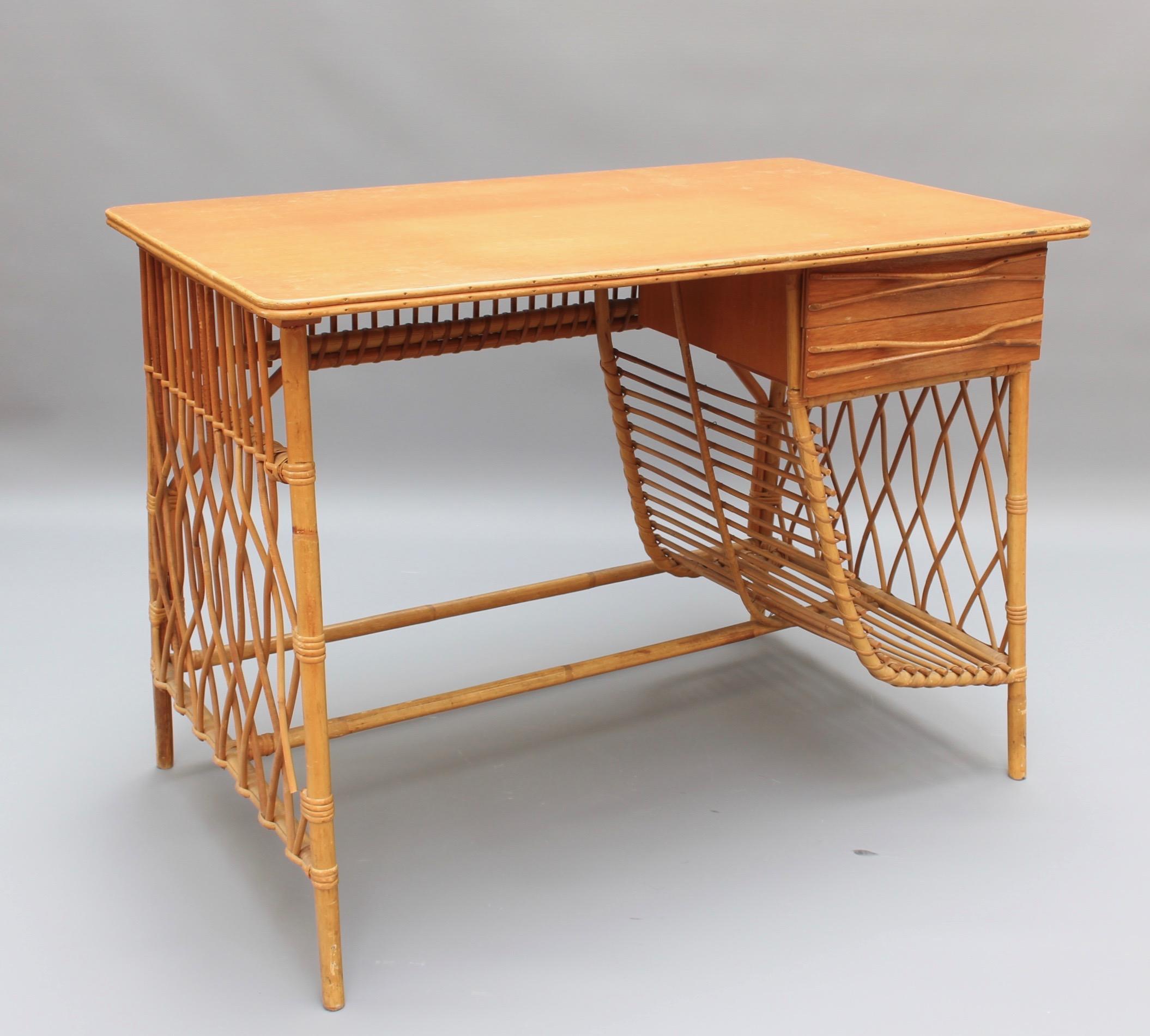 Rattan Desk / Vanity Table and Chair by Louis Sognot, circa 1950s In Good Condition In London, GB