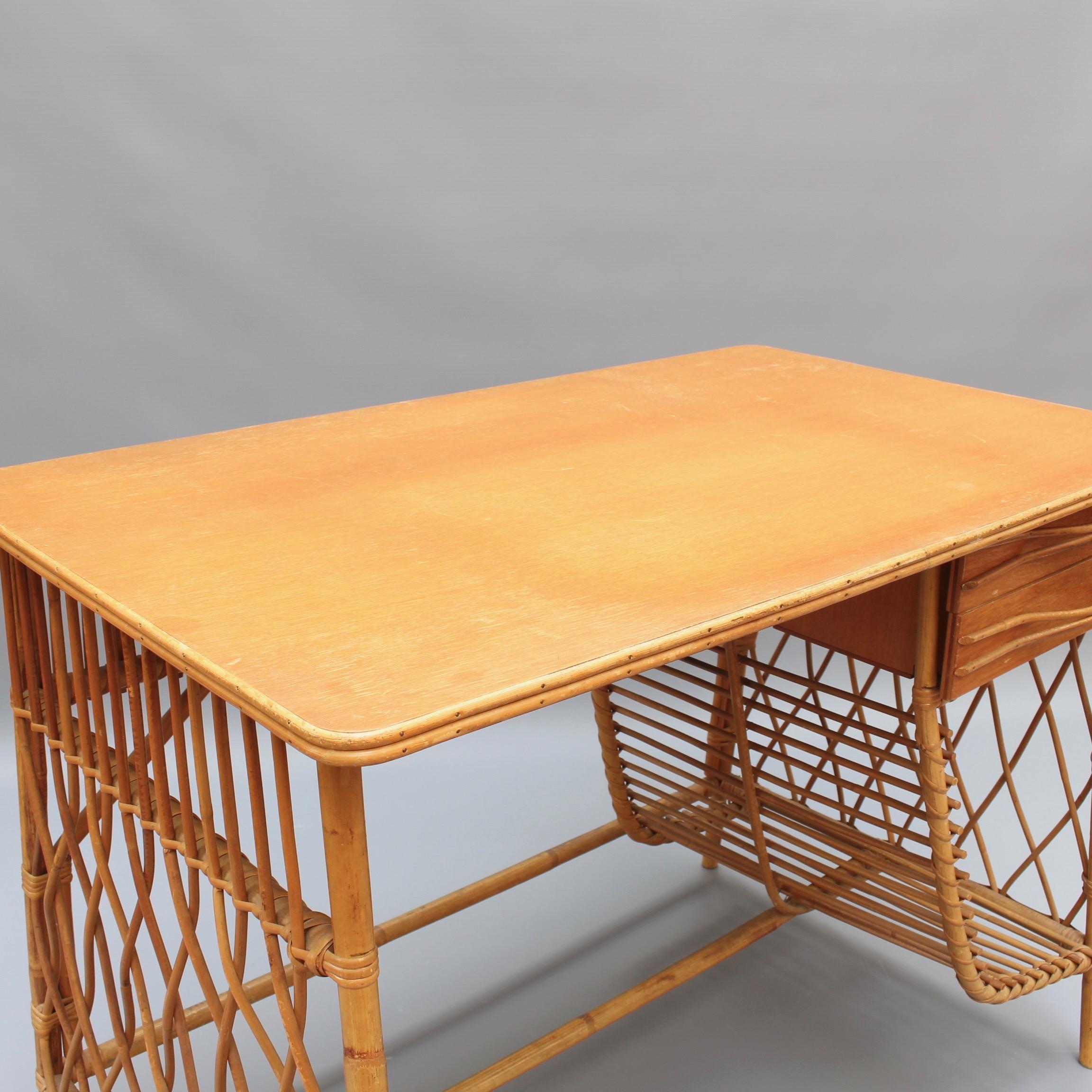 Mid-20th Century Rattan Desk / Vanity Table and Chair by Louis Sognot, circa 1950s