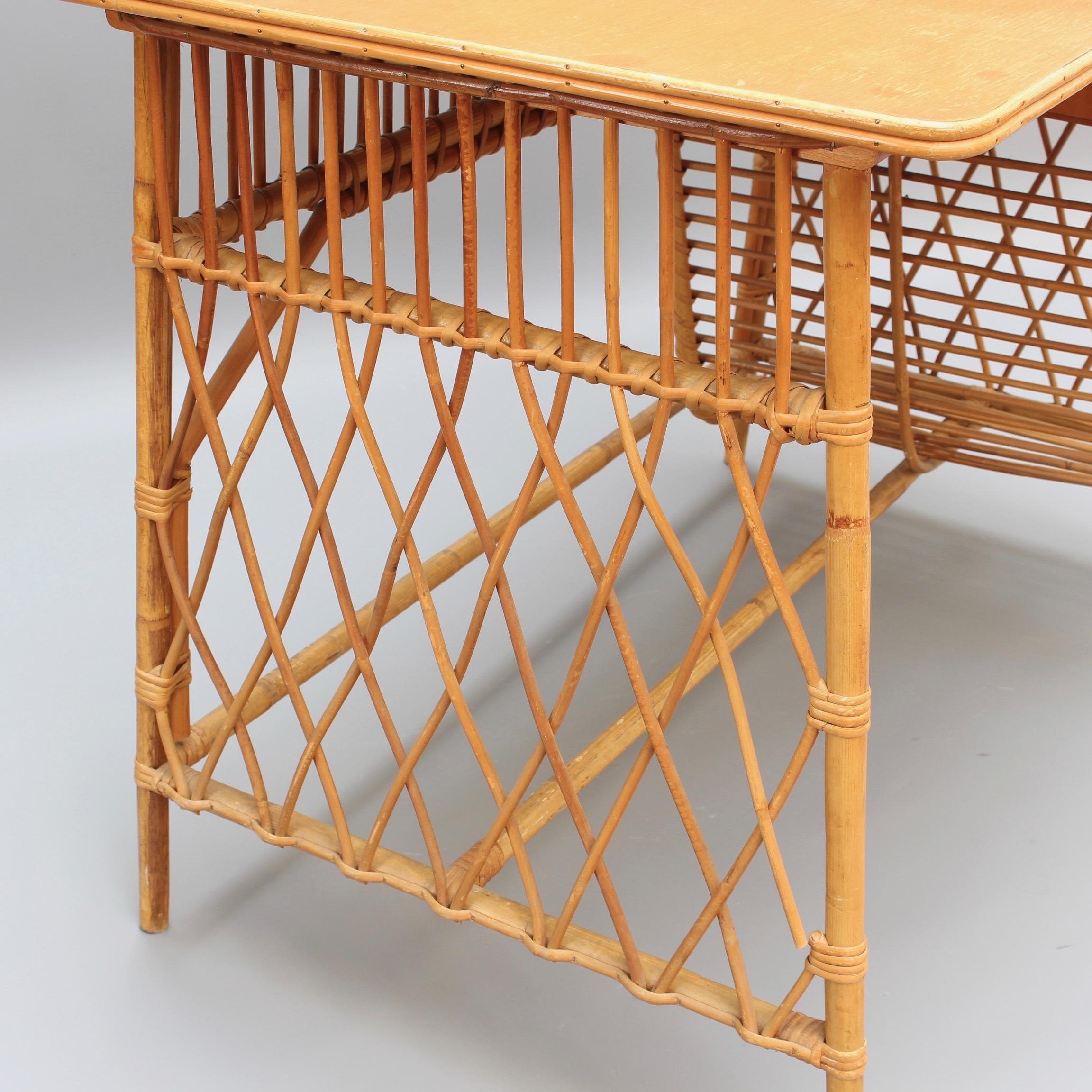 Rattan Desk / Vanity Table and Chair by Louis Sognot, circa 1950s 1