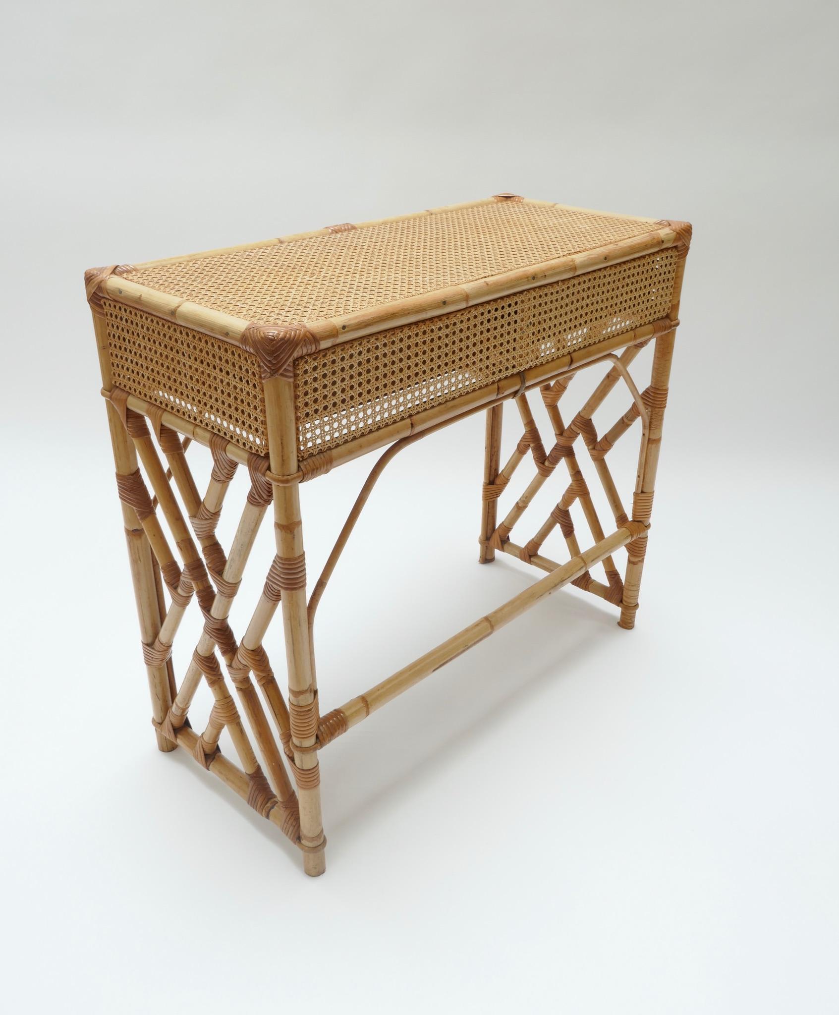 Rattan Desk/Vanity Table, Two Drawers with Matching Chair, France, 1970s 1