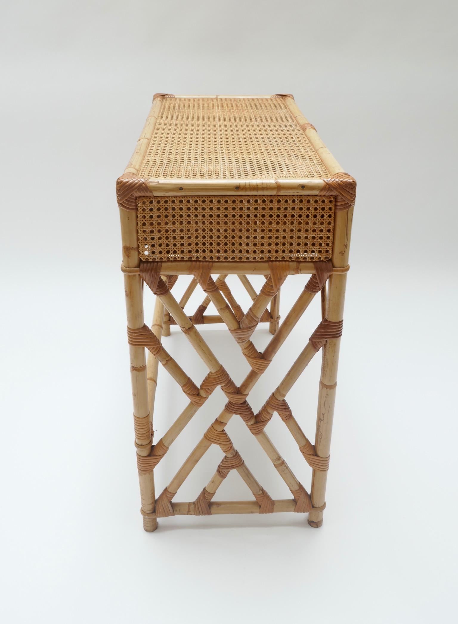 Rattan Desk/Vanity Table, Two Drawers with Matching Chair, France, 1970s 2