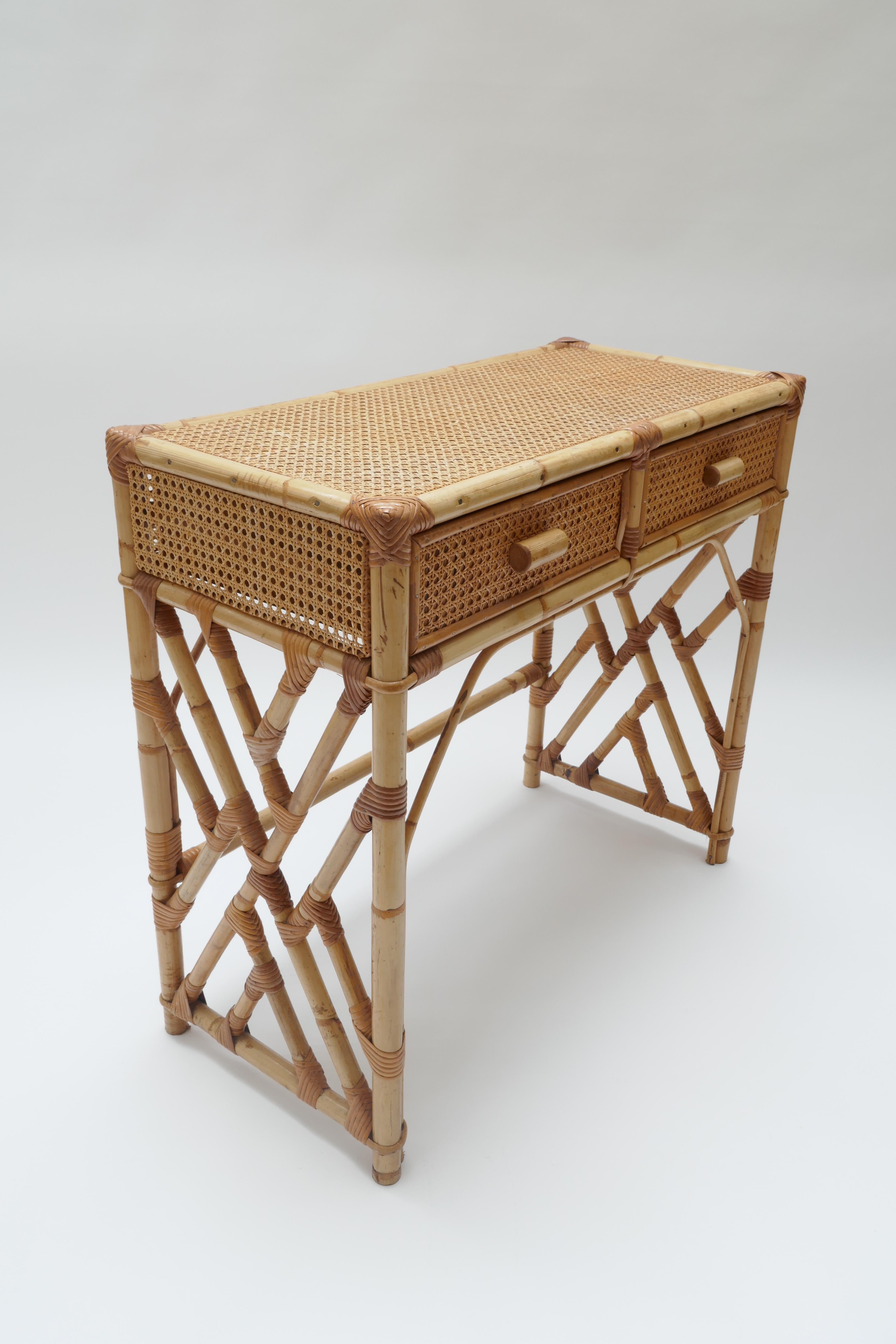 Rattan Desk/Vanity Table, Two Drawers with Matching Chair, France, 1970s 3