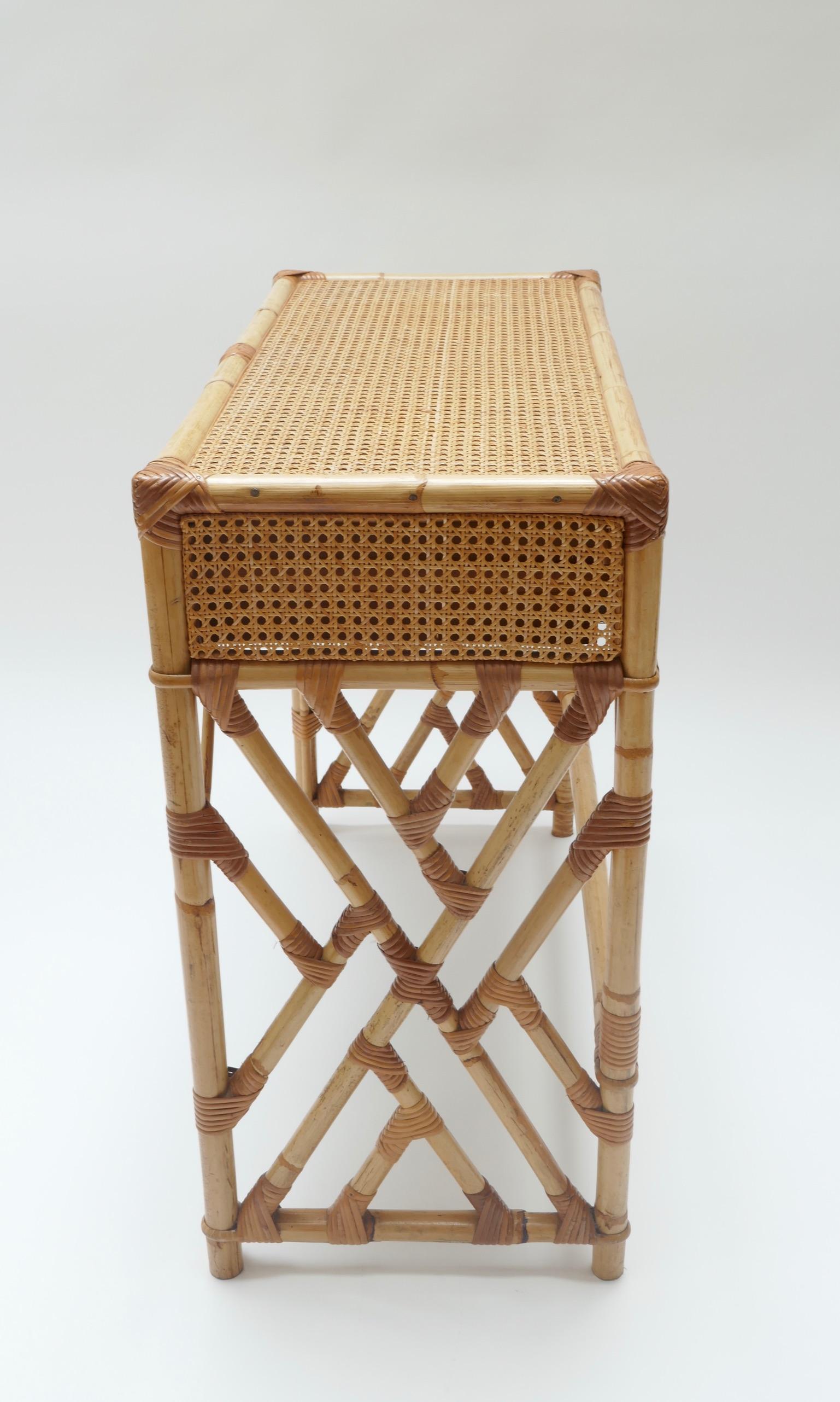 Rattan Desk/Vanity Table, Two Drawers with Matching Chair, France, 1970s In Good Condition In London, GB