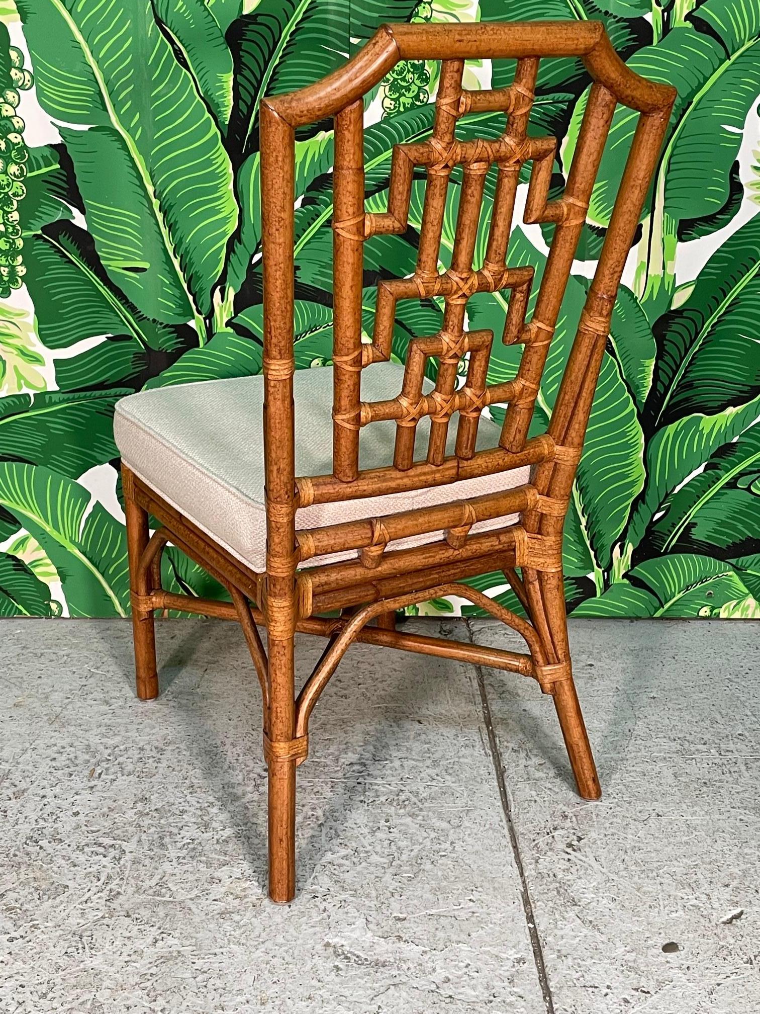 Organic Modern Rattan Dining Chairs in Chinese Chippendale Style, Set of 6