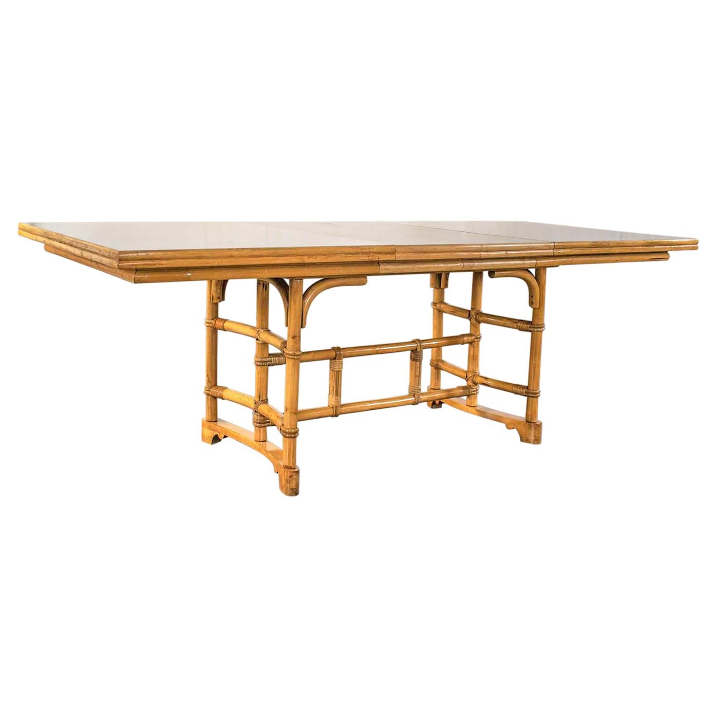 Rattan Dining Table with 2 Leaves & Off-White Laminate Top in the Style of Ficks