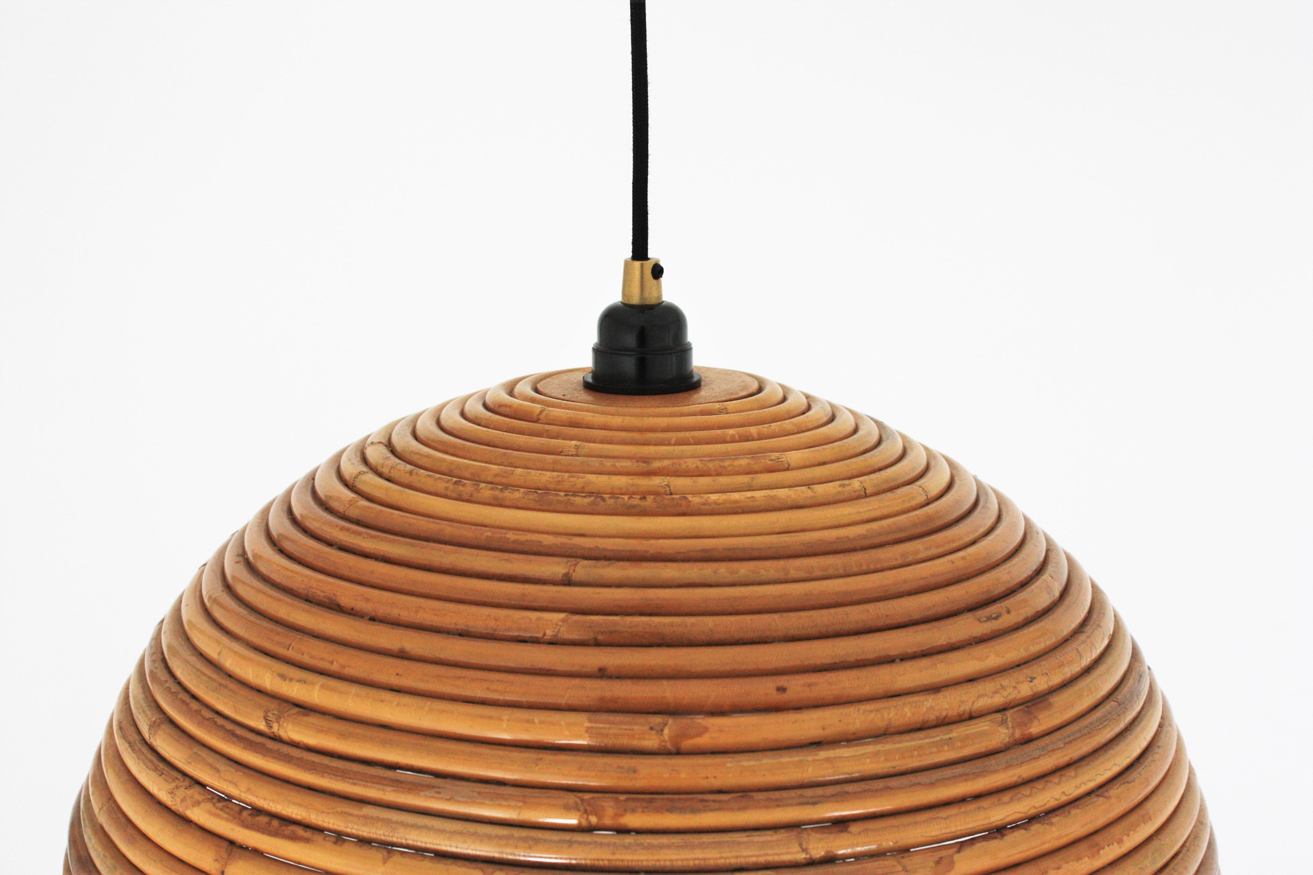 Rattan Dome Shaped Pendant Hanging Light, Gabriella Crespi Style 7