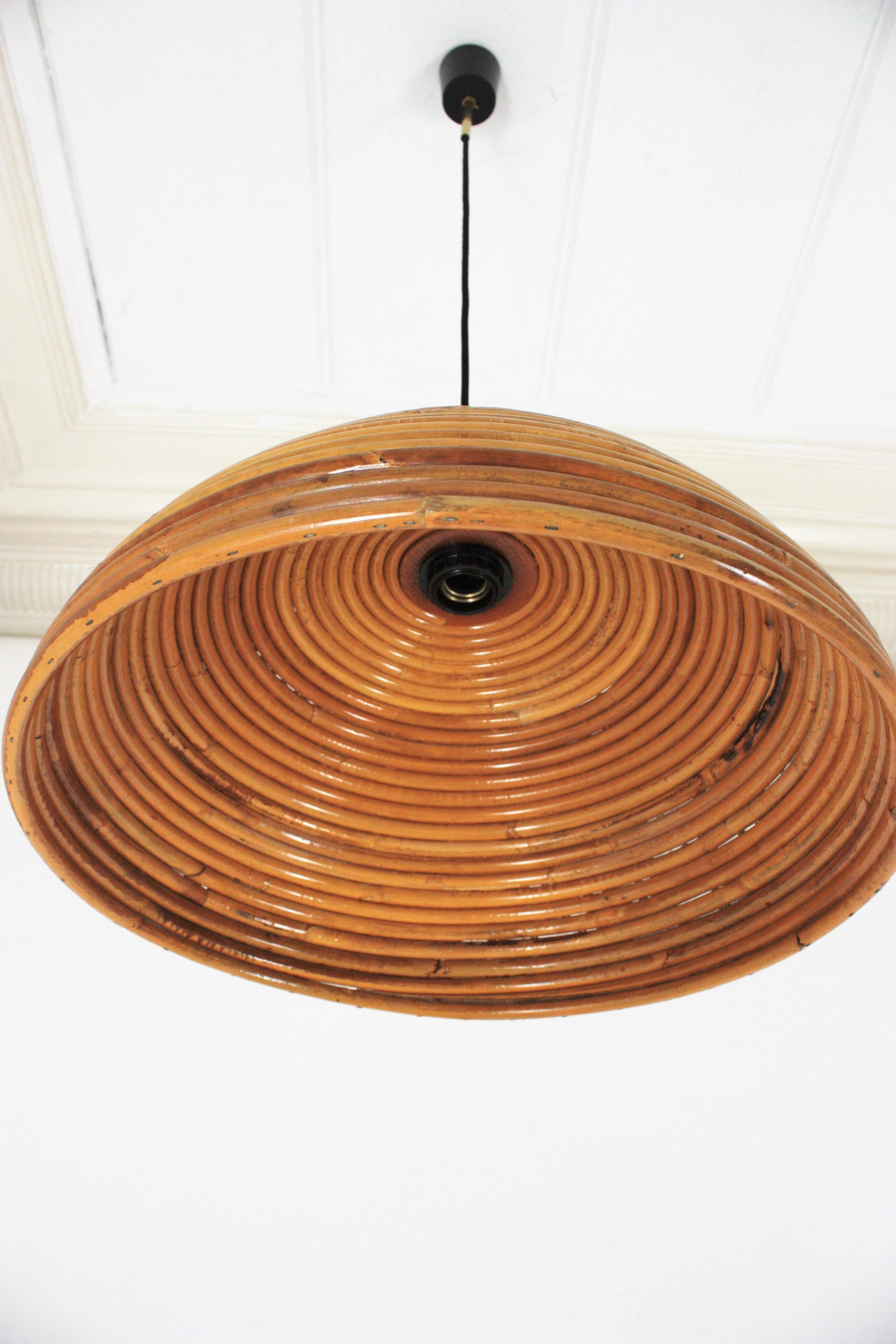 Rattan Dome Shaped Pendant Hanging Light, Gabriella Crespi Style 9