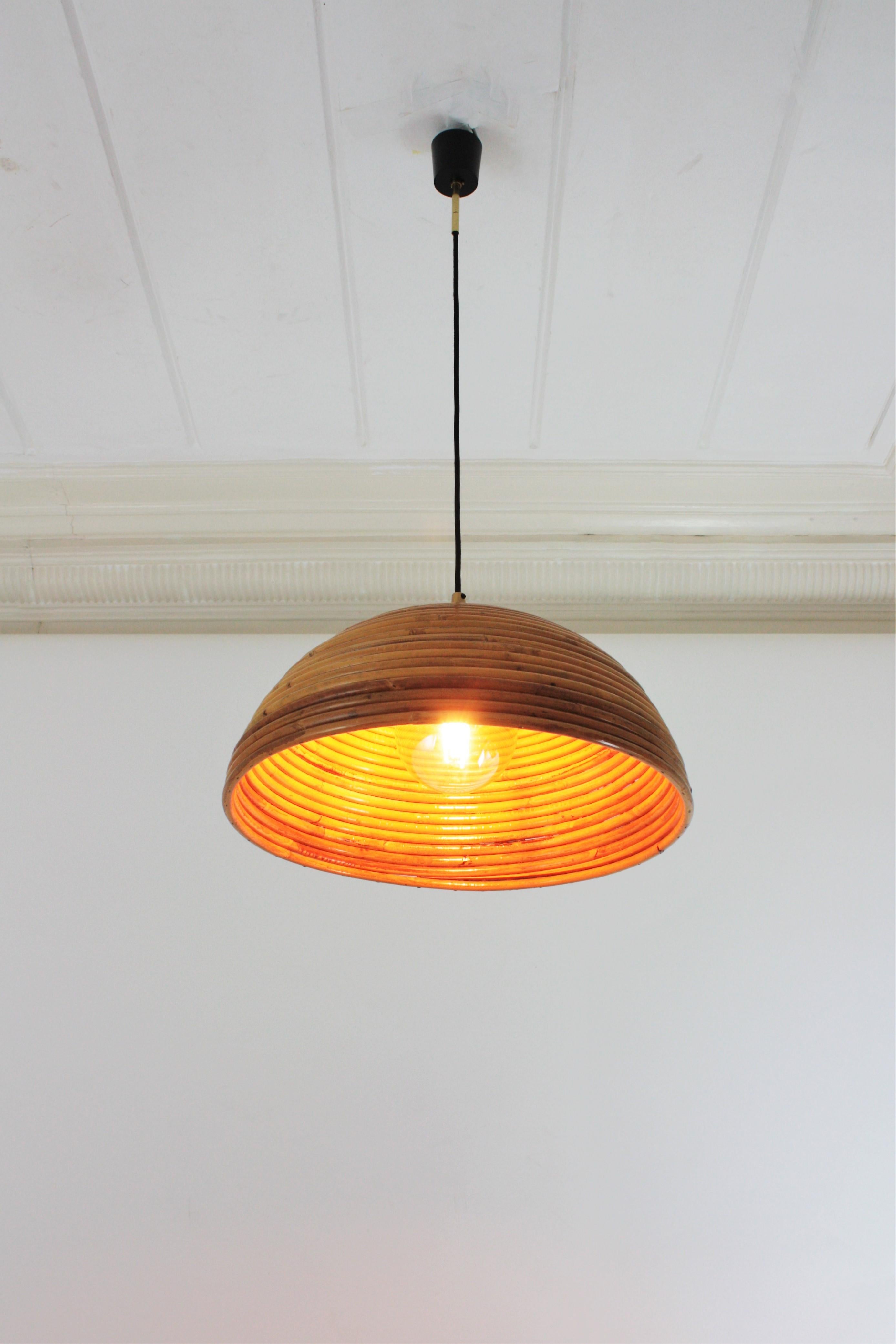 Rattan Dome Shaped Pendant Hanging Light, Gabriella Crespi Style 10