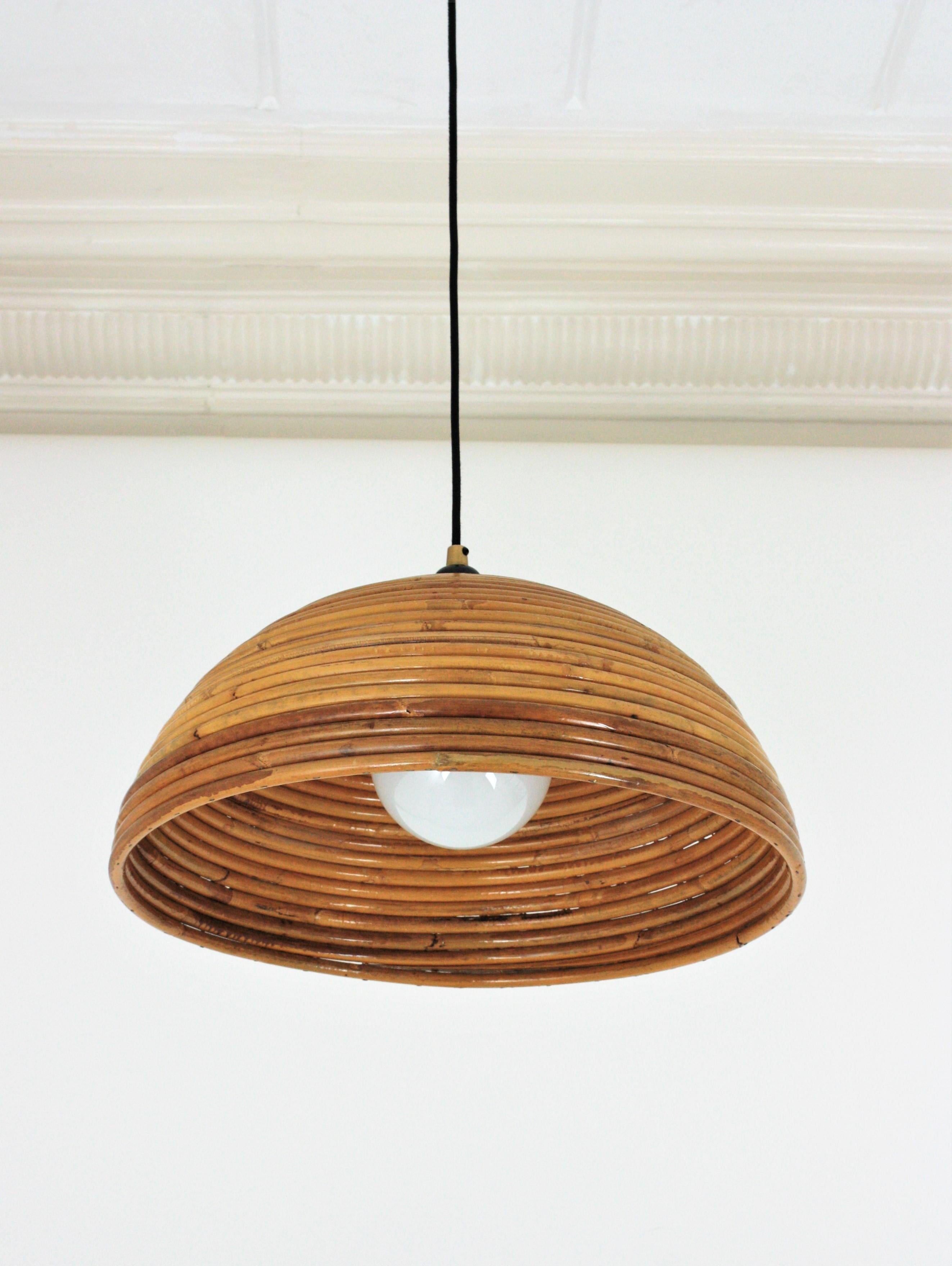 Rattan Dome Shaped Pendant Hanging Light, Gabriella Crespi Style 1