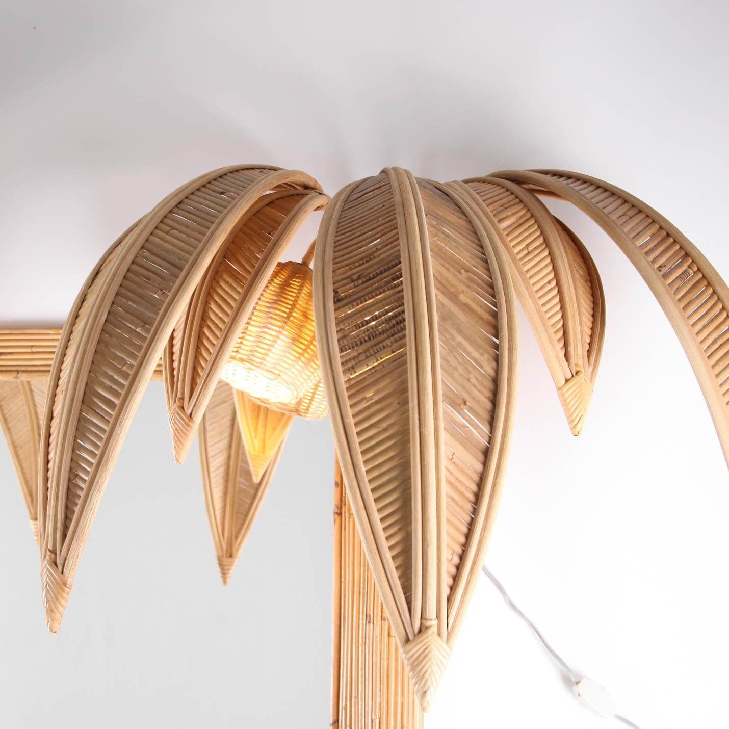 Européen Miroir à double tronc de noix de coco en rotin avec lampes de noix de coco