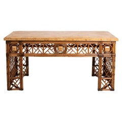 Rattan Double Sided Console Table with Marble Top