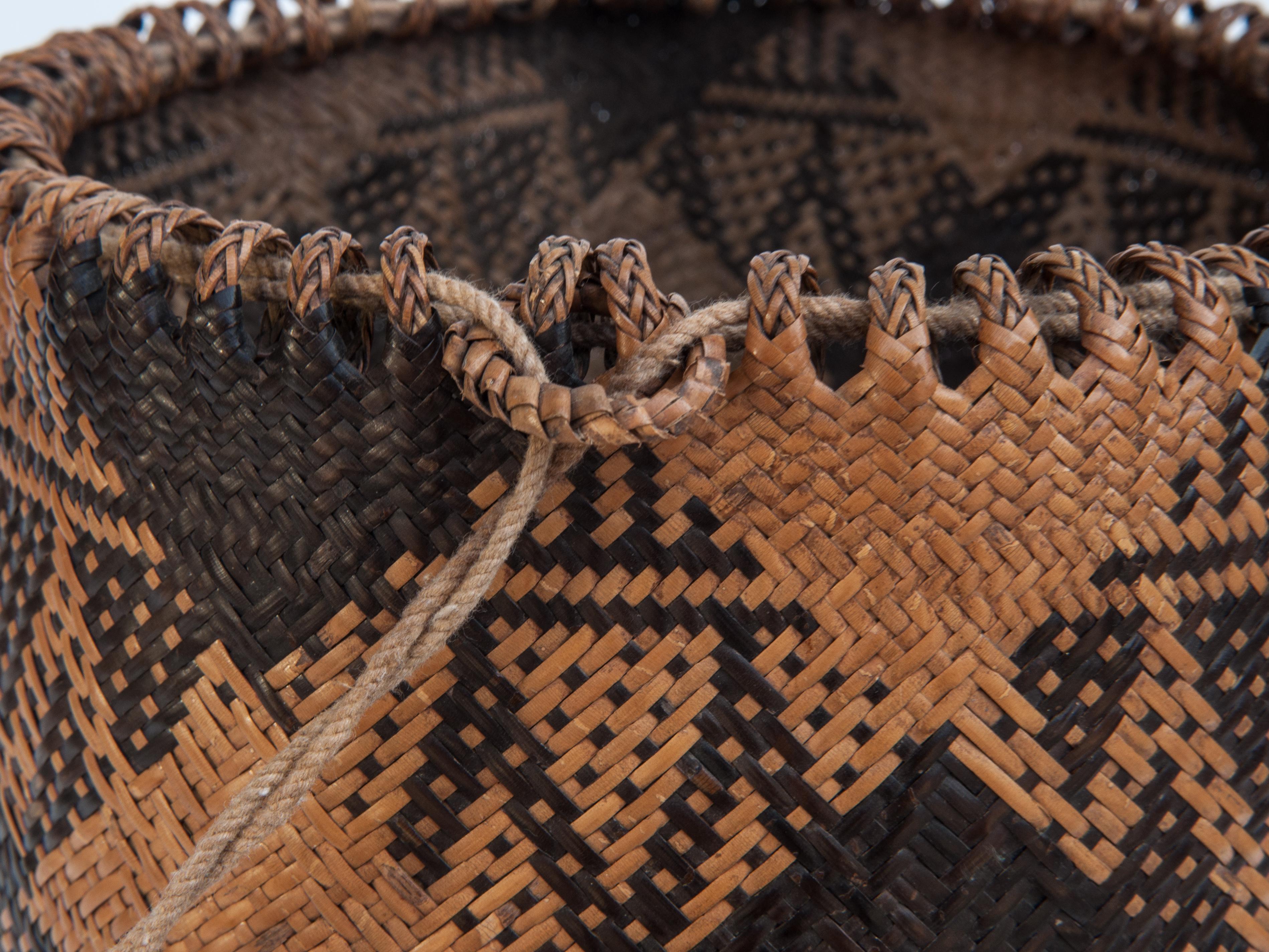 Tribal Rattan Drawstring Shoulder Bag Basket, Dayak of Borneo, Late 20th Century