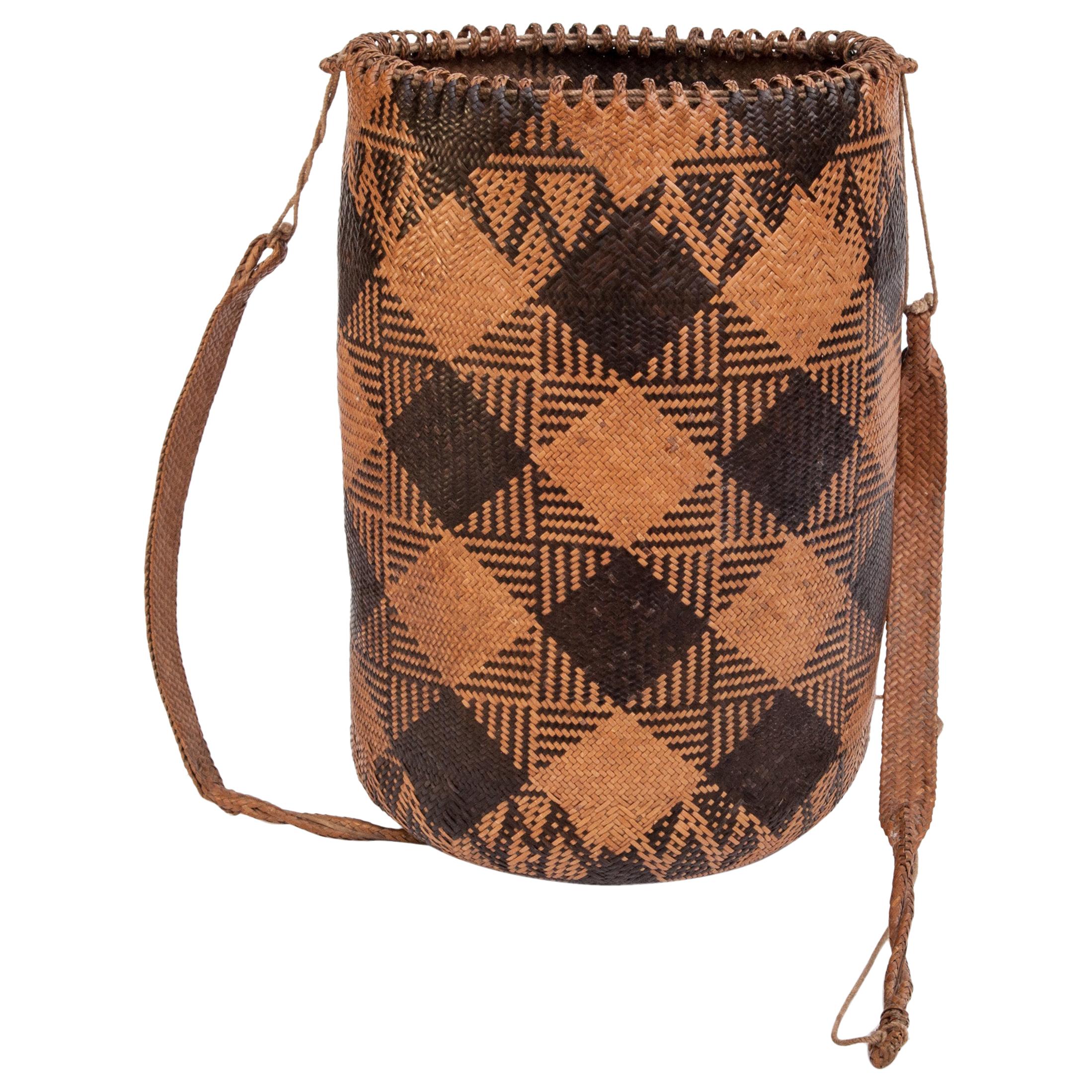 Rattan Drawstring Shoulder Bag Basket, Dayak of Borneo, Late 20th Century