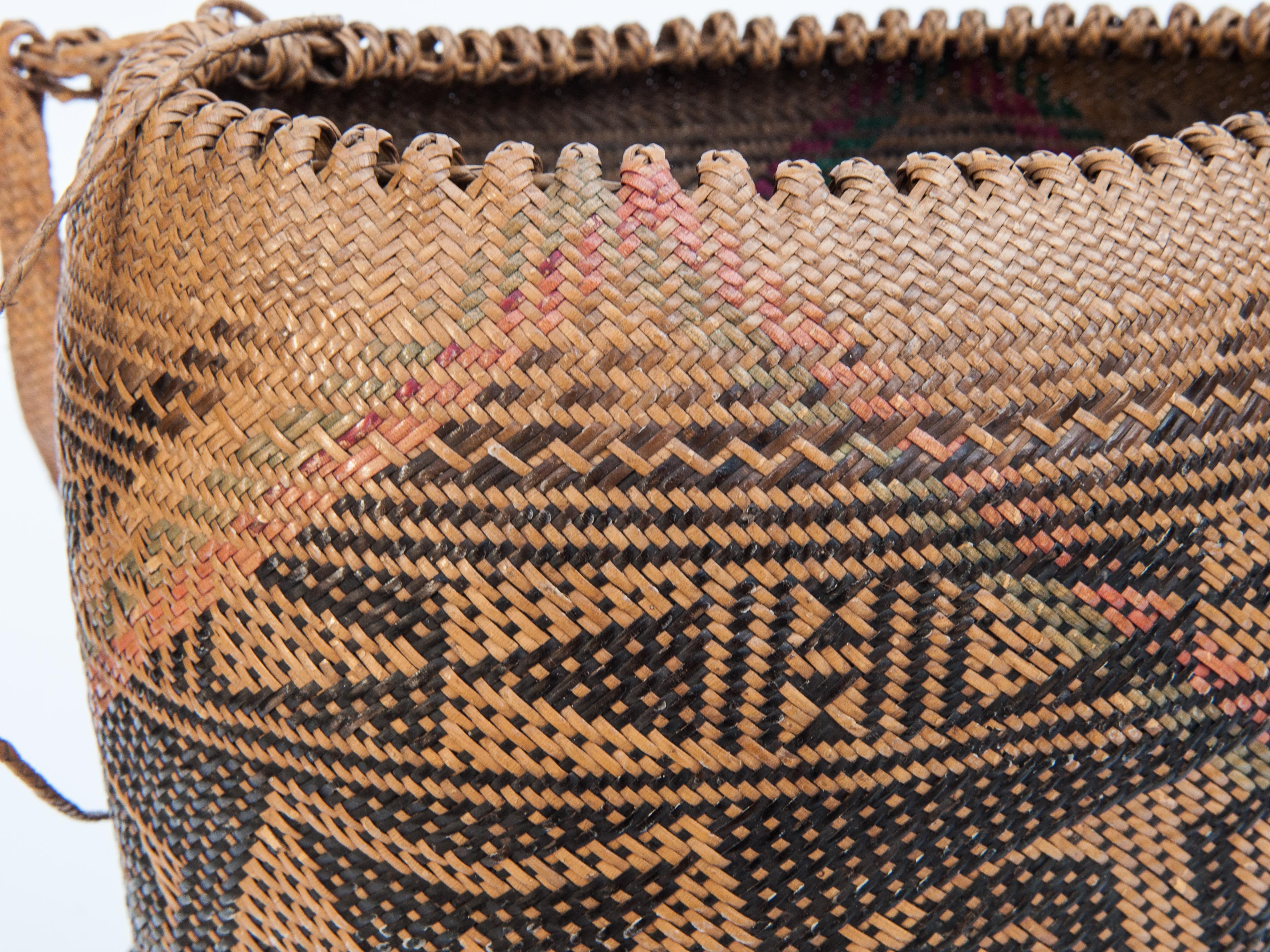 Indonesian Rattan Drawstring Shoulder Bag Basket, Punan of Borneo, Late 20th Century