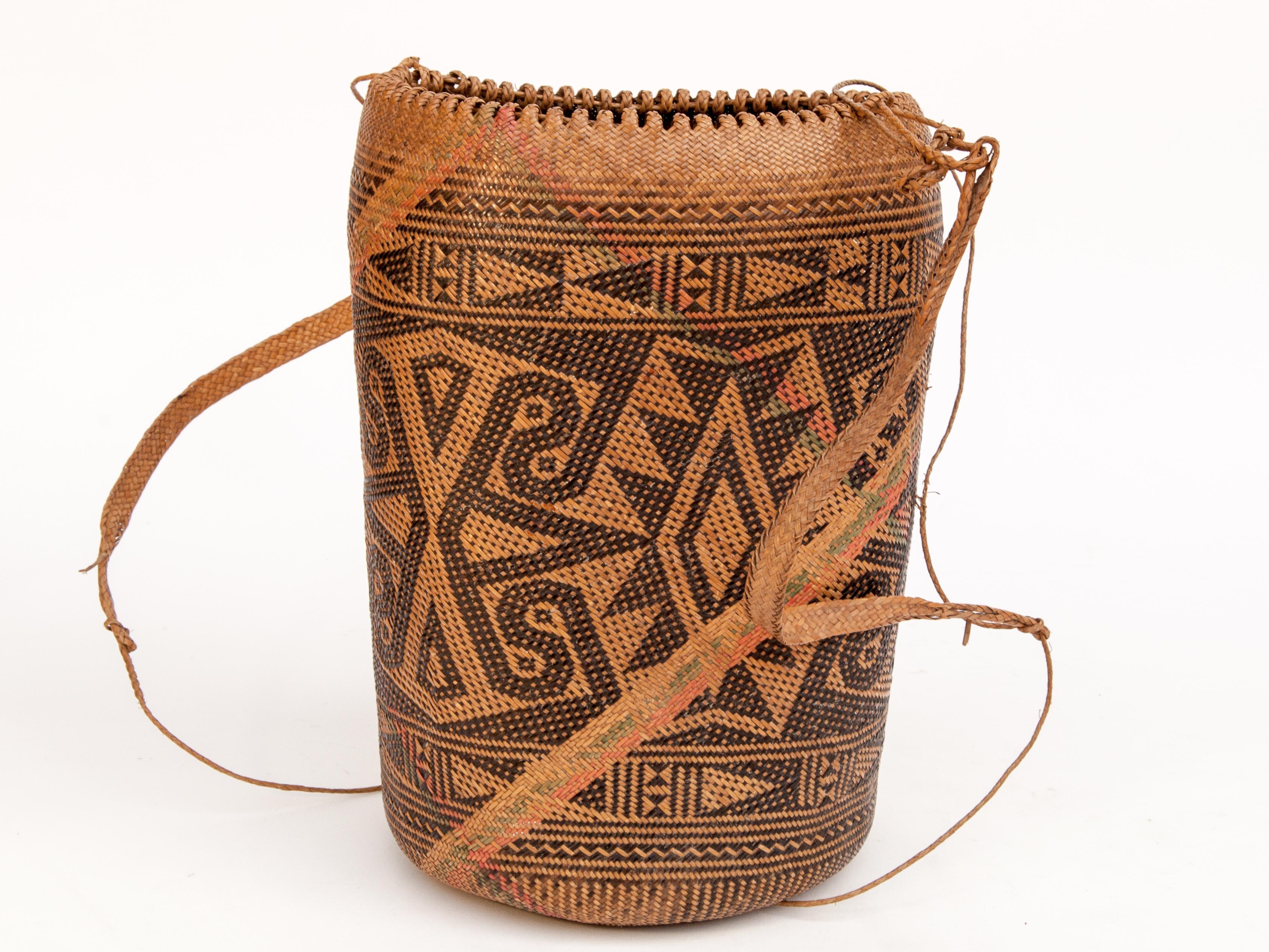 Rattan Drawstring Shoulder Bag Basket, Punan of Borneo, Late 20th Century 1