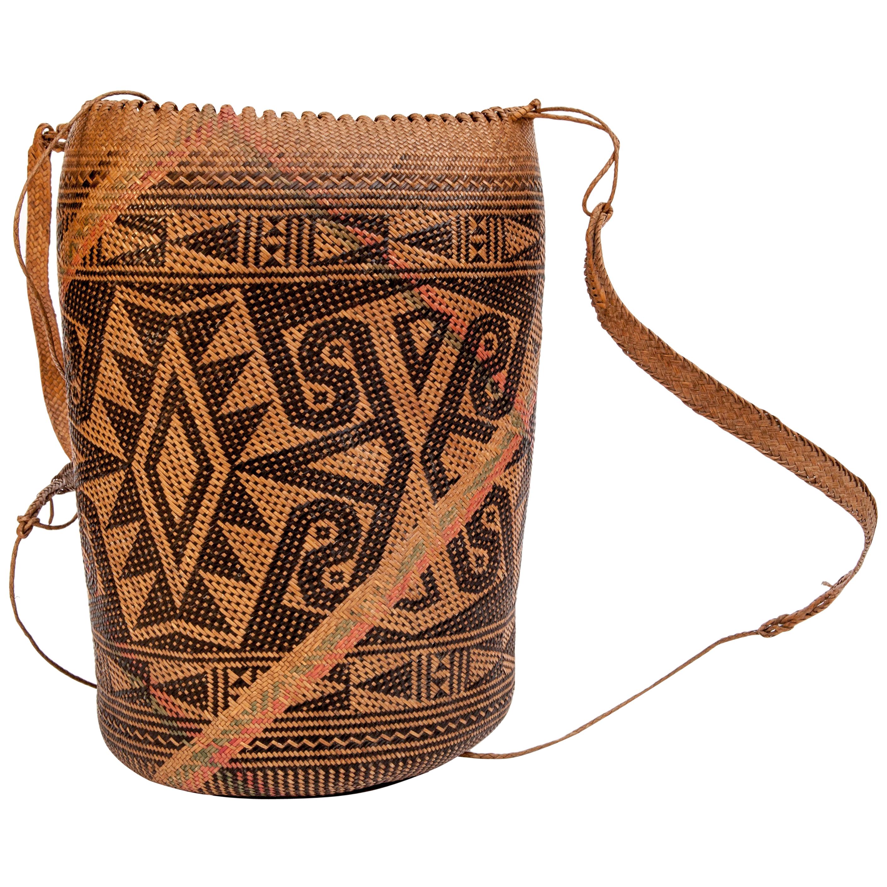 Rattan Drawstring Shoulder Bag Basket, Punan of Borneo, Late 20th Century
