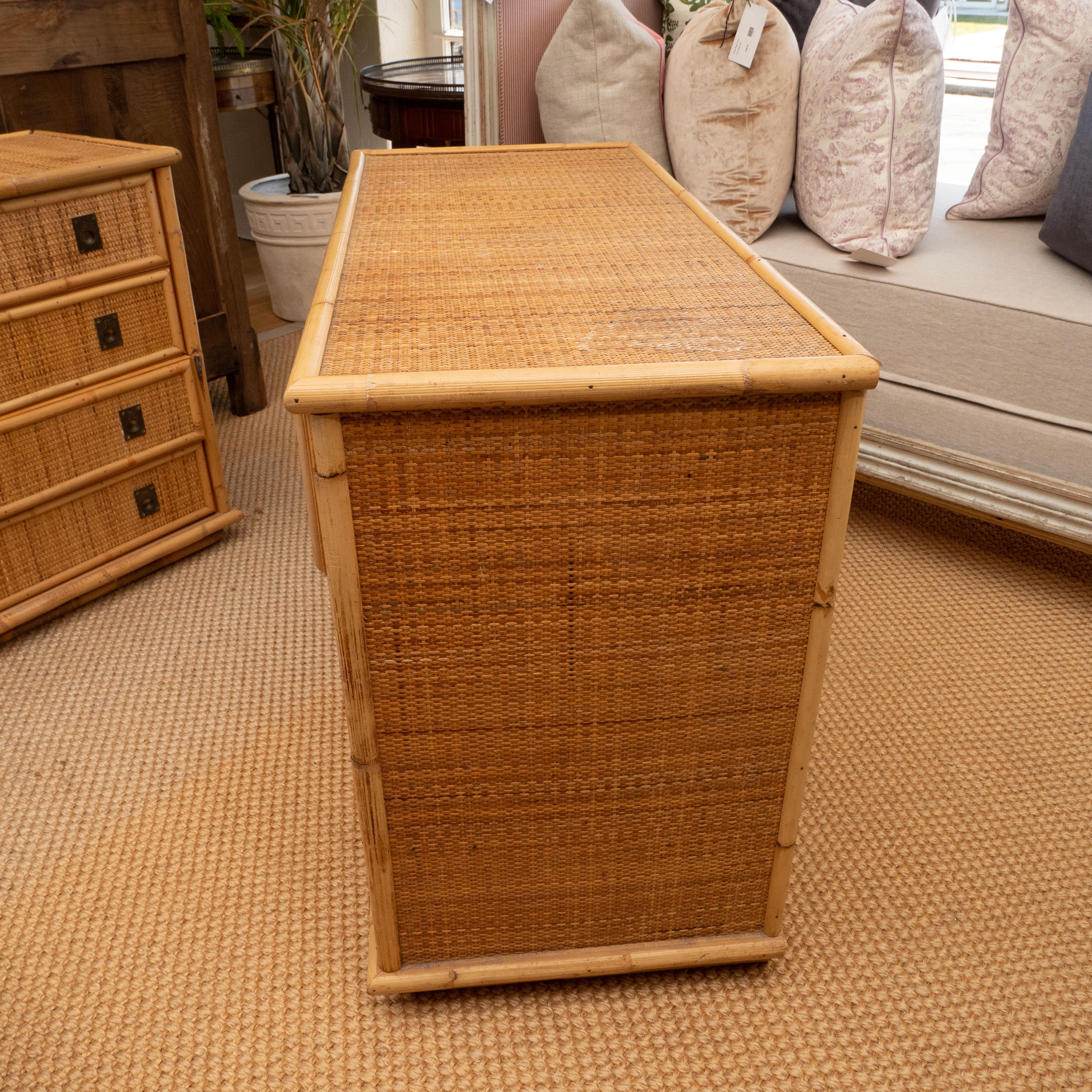 Rattan A Pair of  Dressers with Brass Campaign Style Hardware