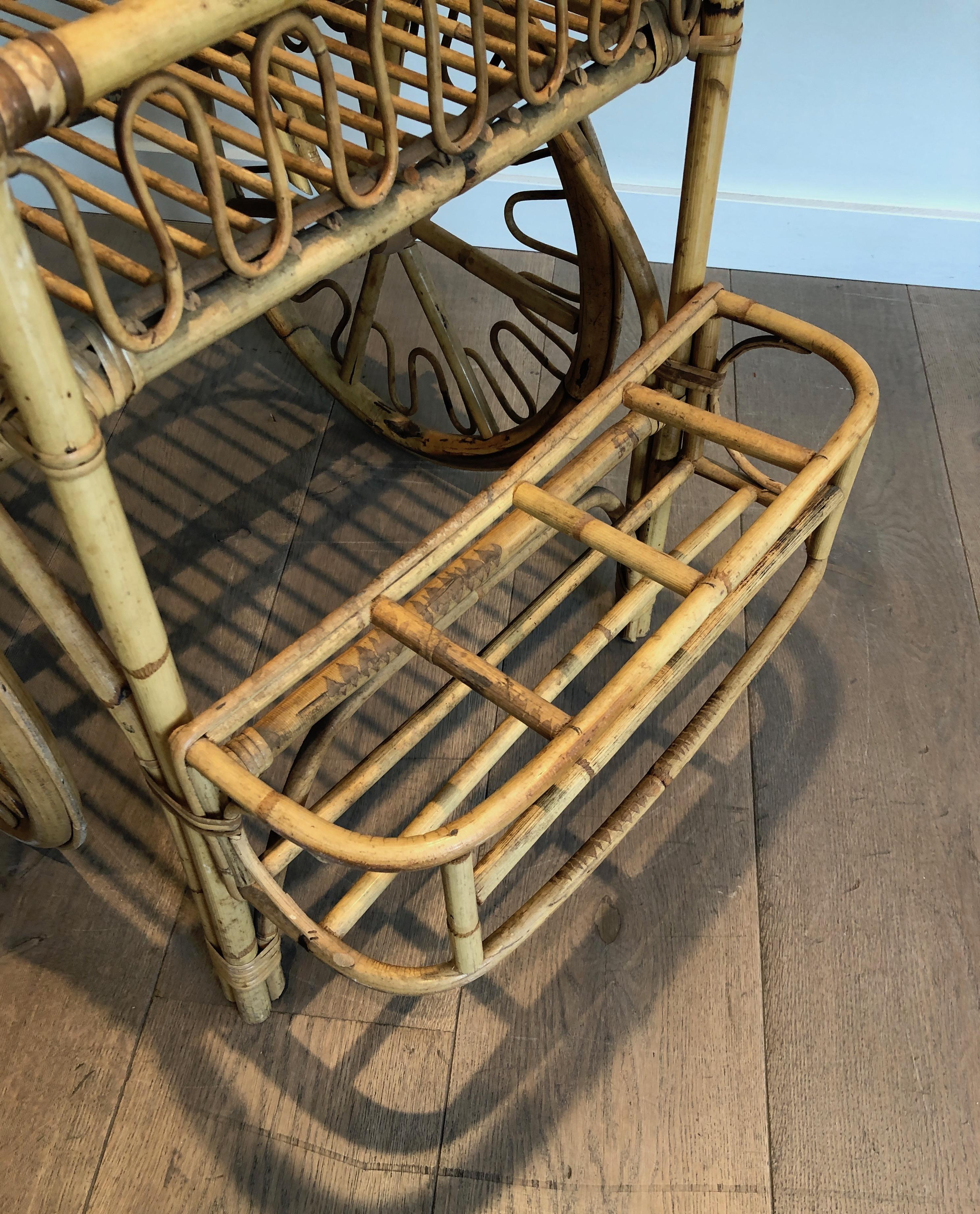 Rattan Drinks Trolley Attributed to Audoux Minet For Sale 4