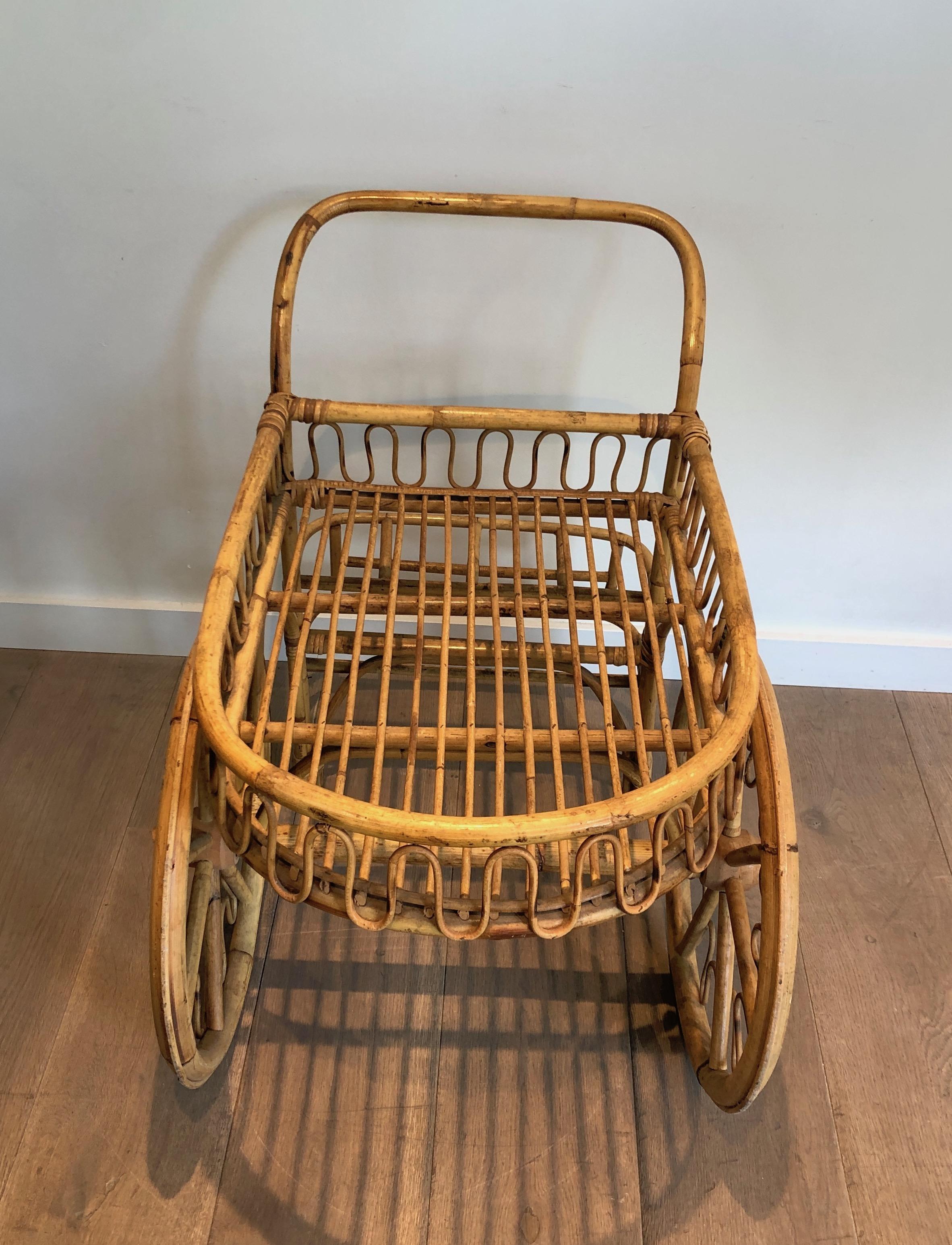 Rattan Drinks Trolley Attributed to Audoux Minet For Sale 8