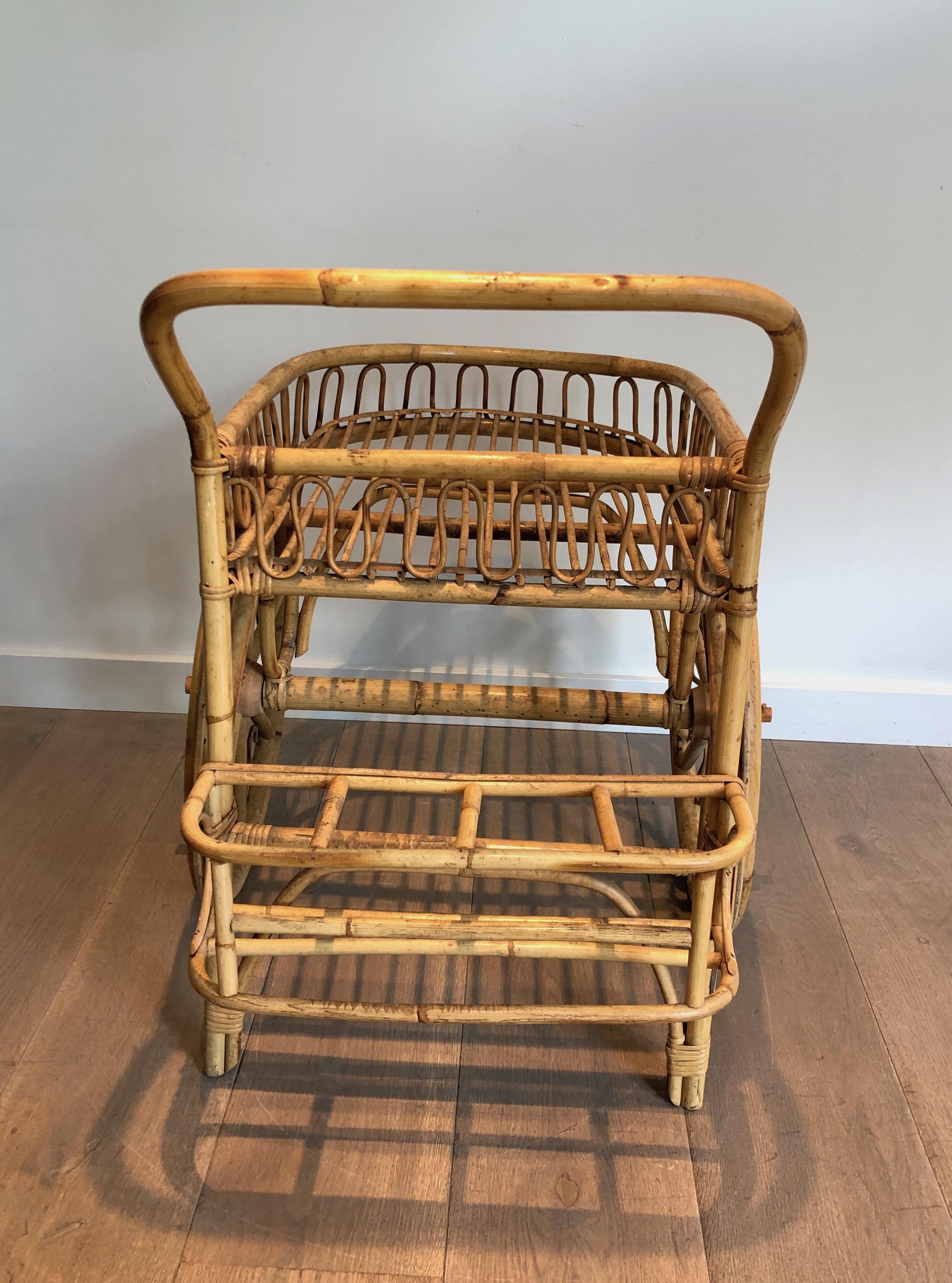 Rattan Drinks Trolley Attributed to Audoux Minet For Sale 9