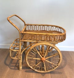 Rattan Drinks Trolley Attributed to Audoux Minet