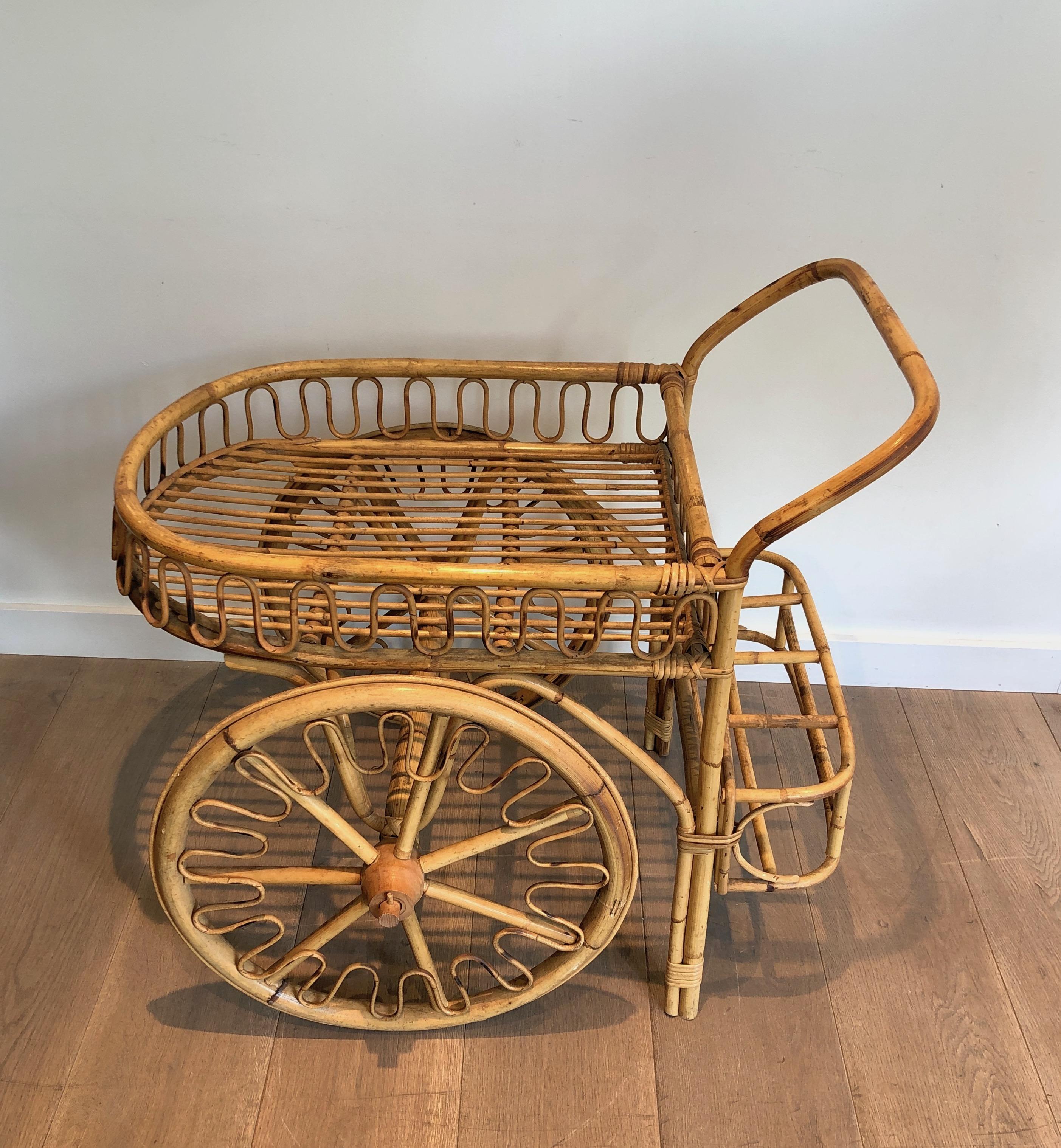 Rattan Drinks Trolley Attributed to Audoux Minet For Sale 14