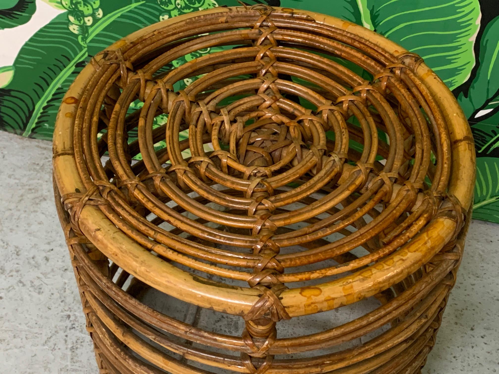 Late 20th Century Rattan Drum End Tables or Footstools