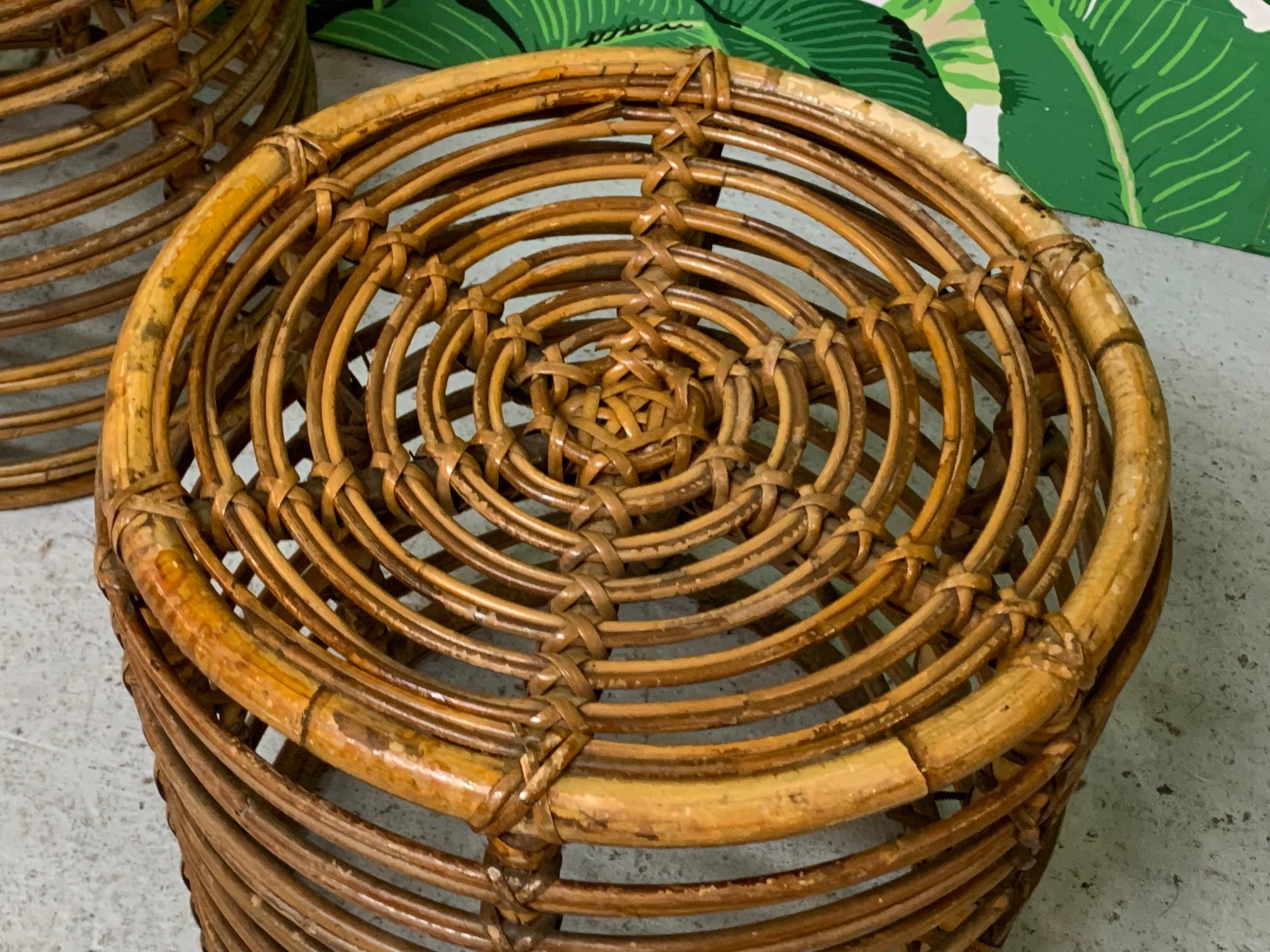 Rattan Drum End Tables or Footstools 1