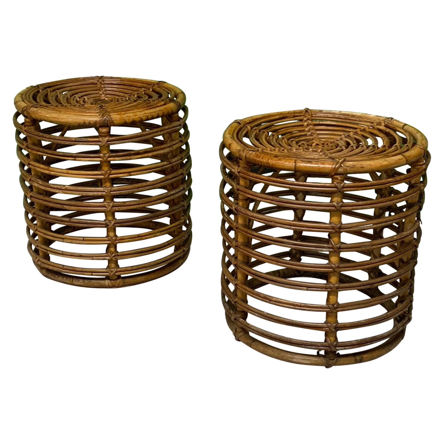 Rattan Drum End Tables or Footstools