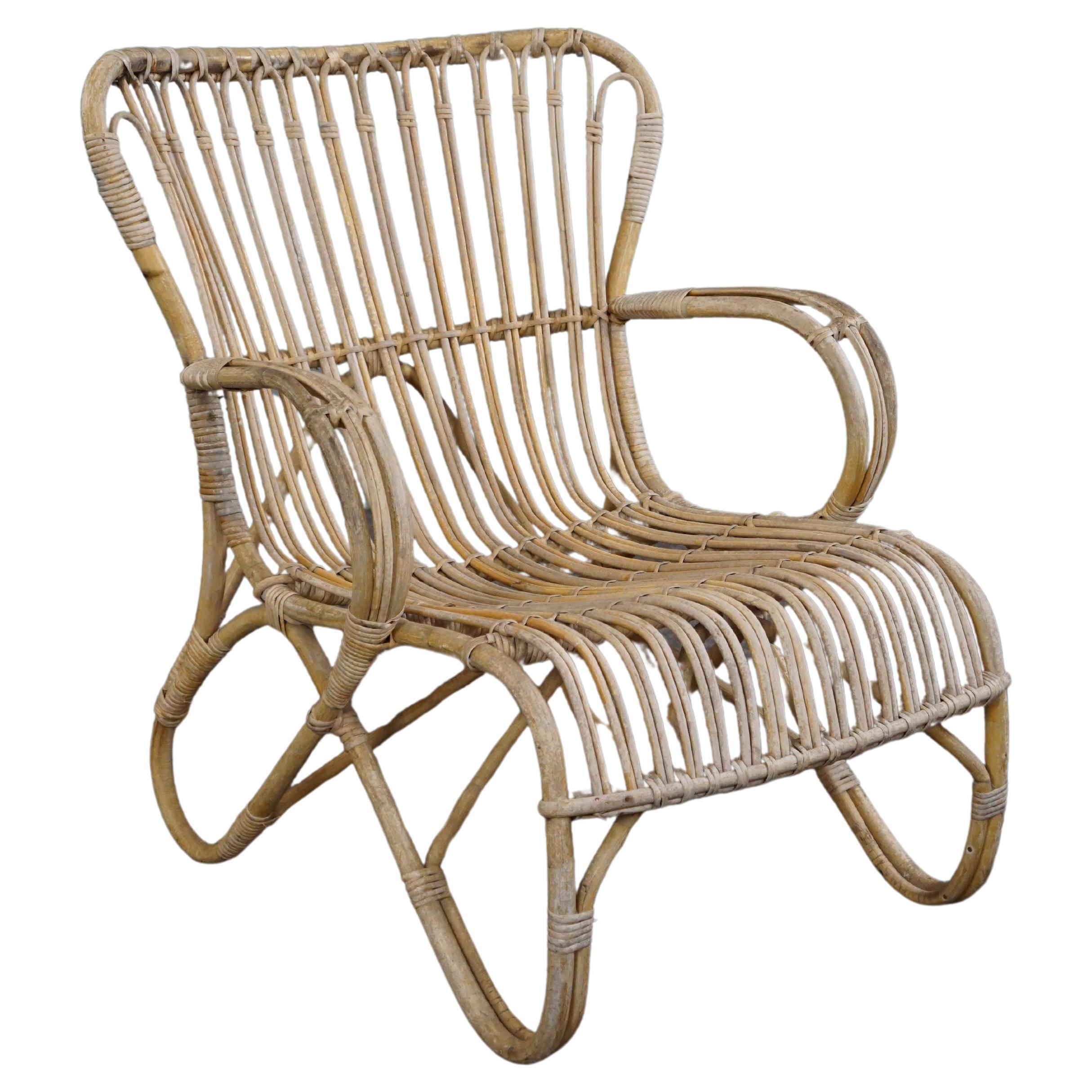 Rattan Dutch Design Belse 8 armchair, 1950 For Sale