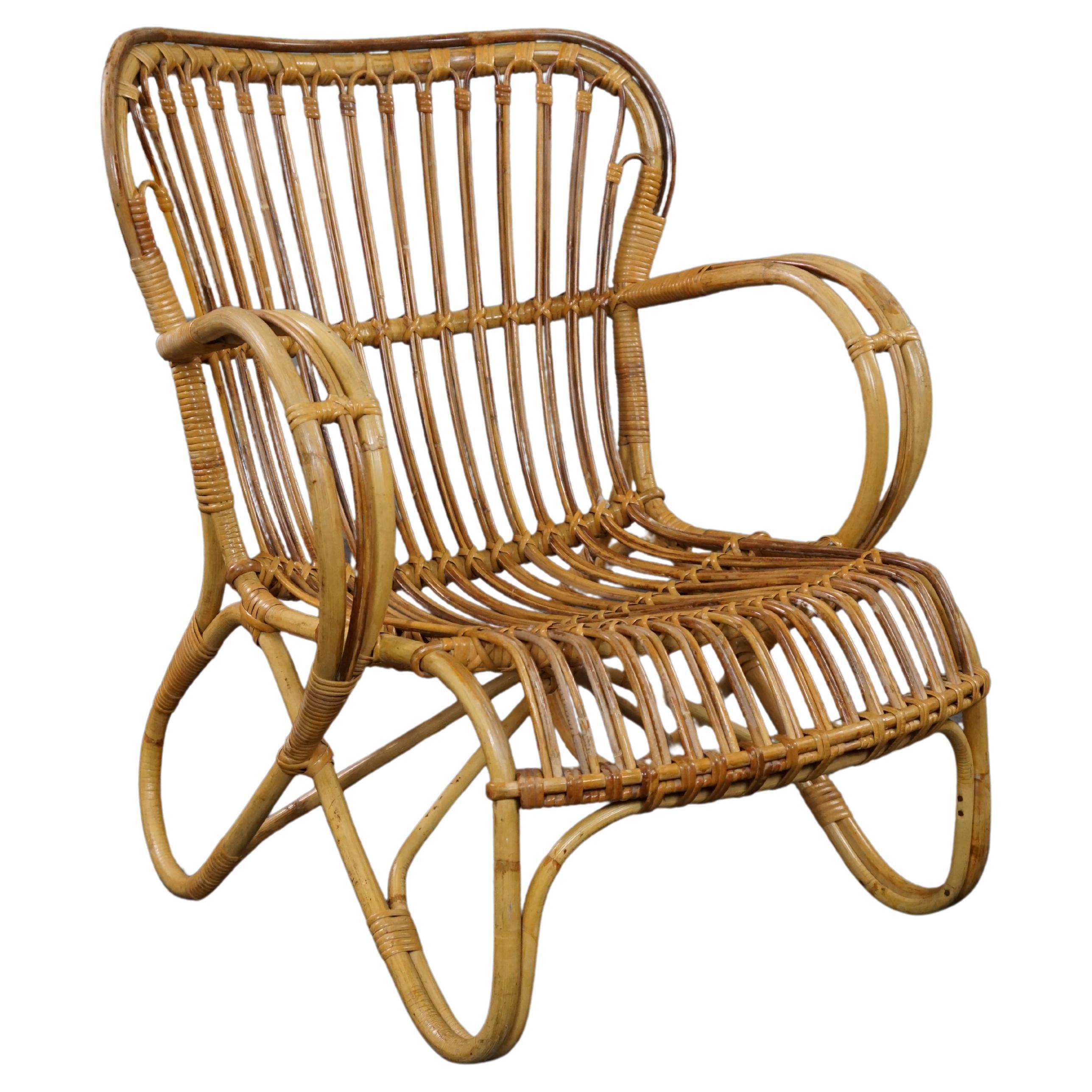 Rattan Dutch Design Belse 8 armchair, 1950, in very good condition For Sale