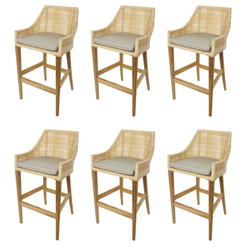 Vintage Rattan and Iron Stacking Counter Stools at 1stDibs