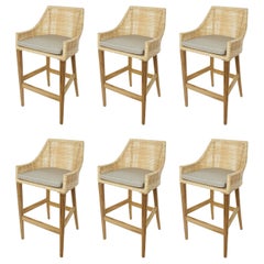 Rattan Effect Braided Resin and Wooden Set of Six Counter Stools