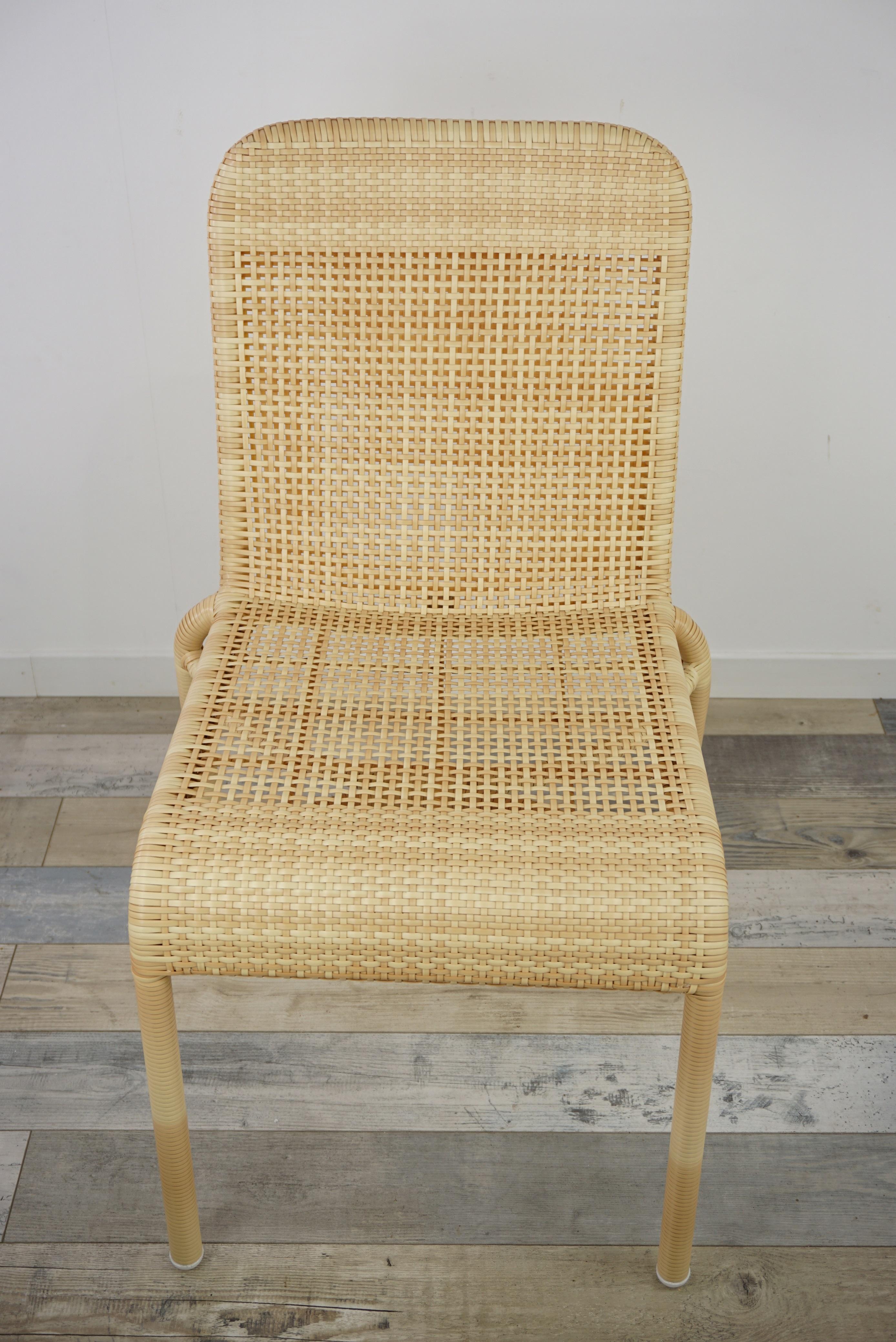 Mid-Century Modern Rattan Effect Braided Resin Outdoor Chair For Sale