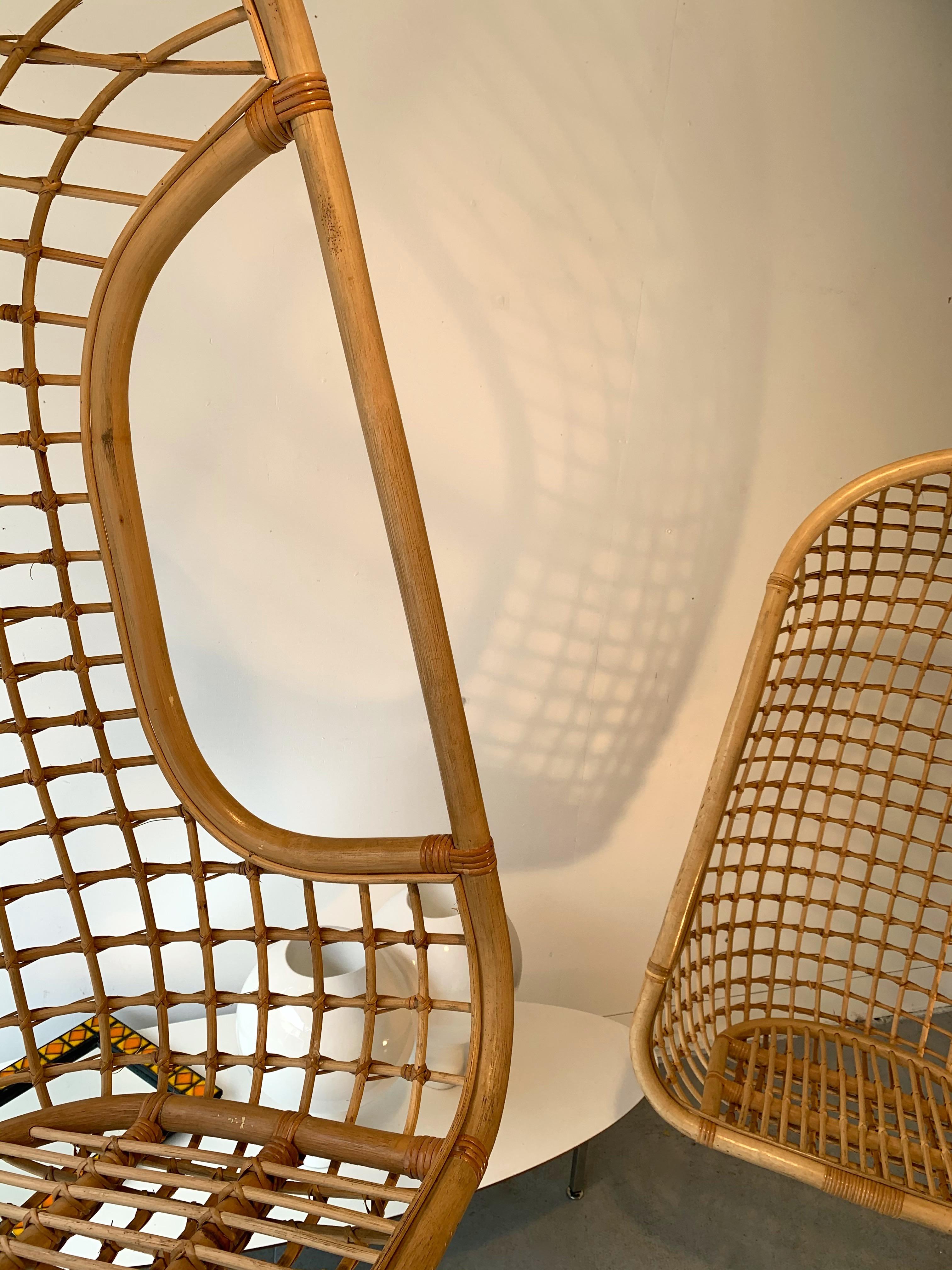 Italian Rattan Egg Cage Armchair, Italy, 1980s